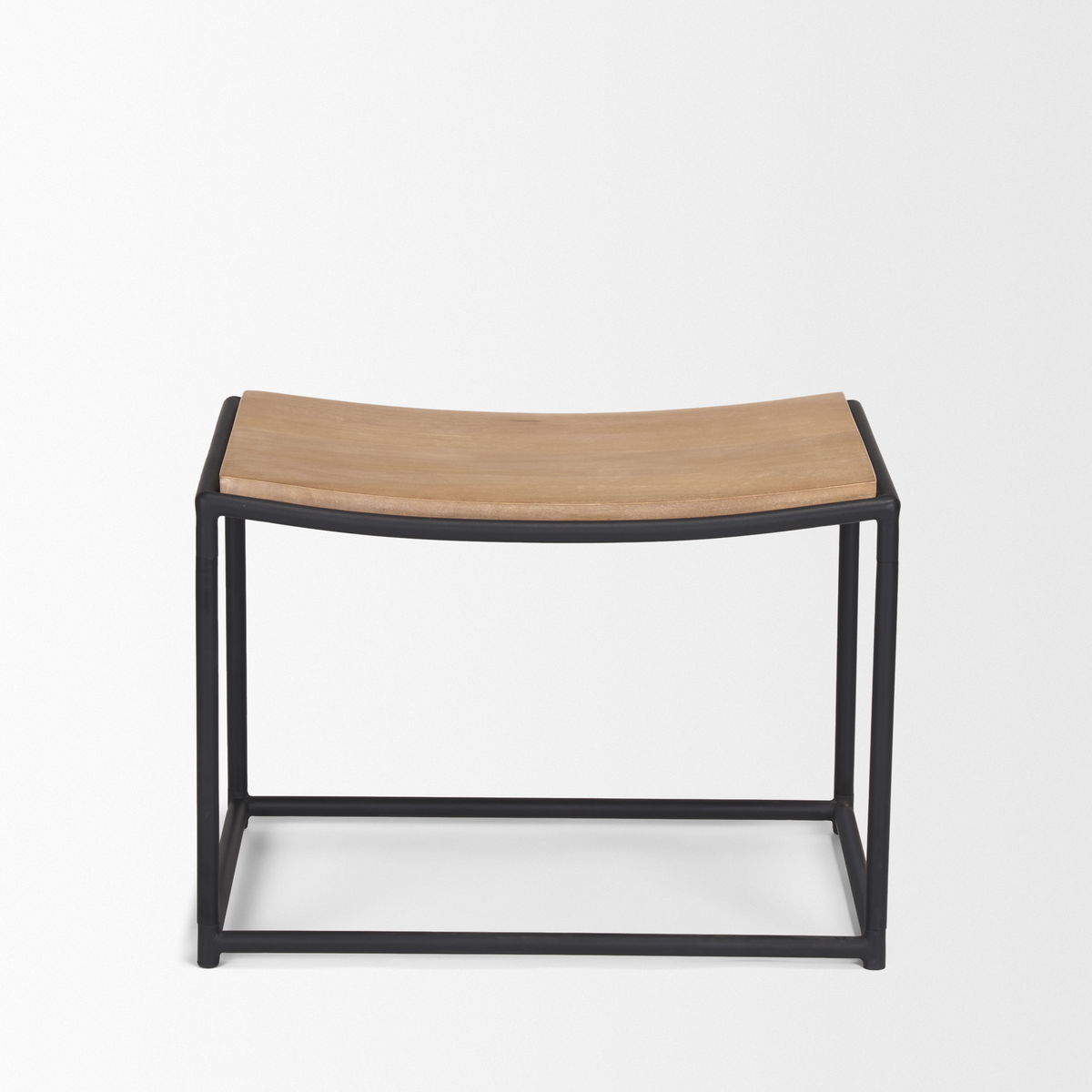 Taniel Light Brown Wood with Black Metal Stool, Ottoman by Mercana, 23.25" length x 16" width x 17" height View 3