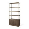 Baron Dark Brown Wood with Antiqued Aged Brass Metal 2-Door Open Shelving Unit, Shelving & Bookcase by Mercana, 41.75" length x 19" width x 90" height thumbnail 1