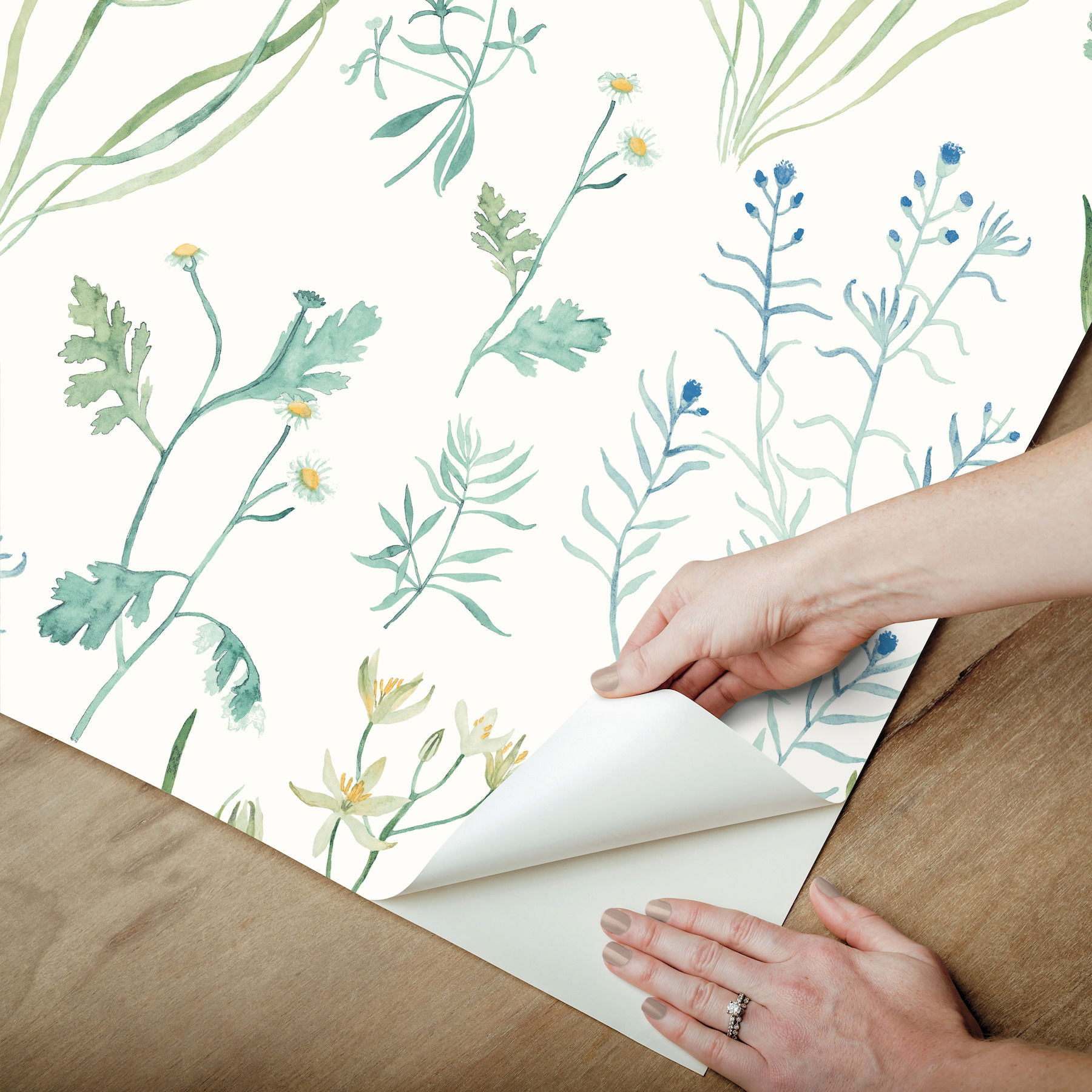 Alpine Botanical Blue Peel & Stick Wallpaper large image 