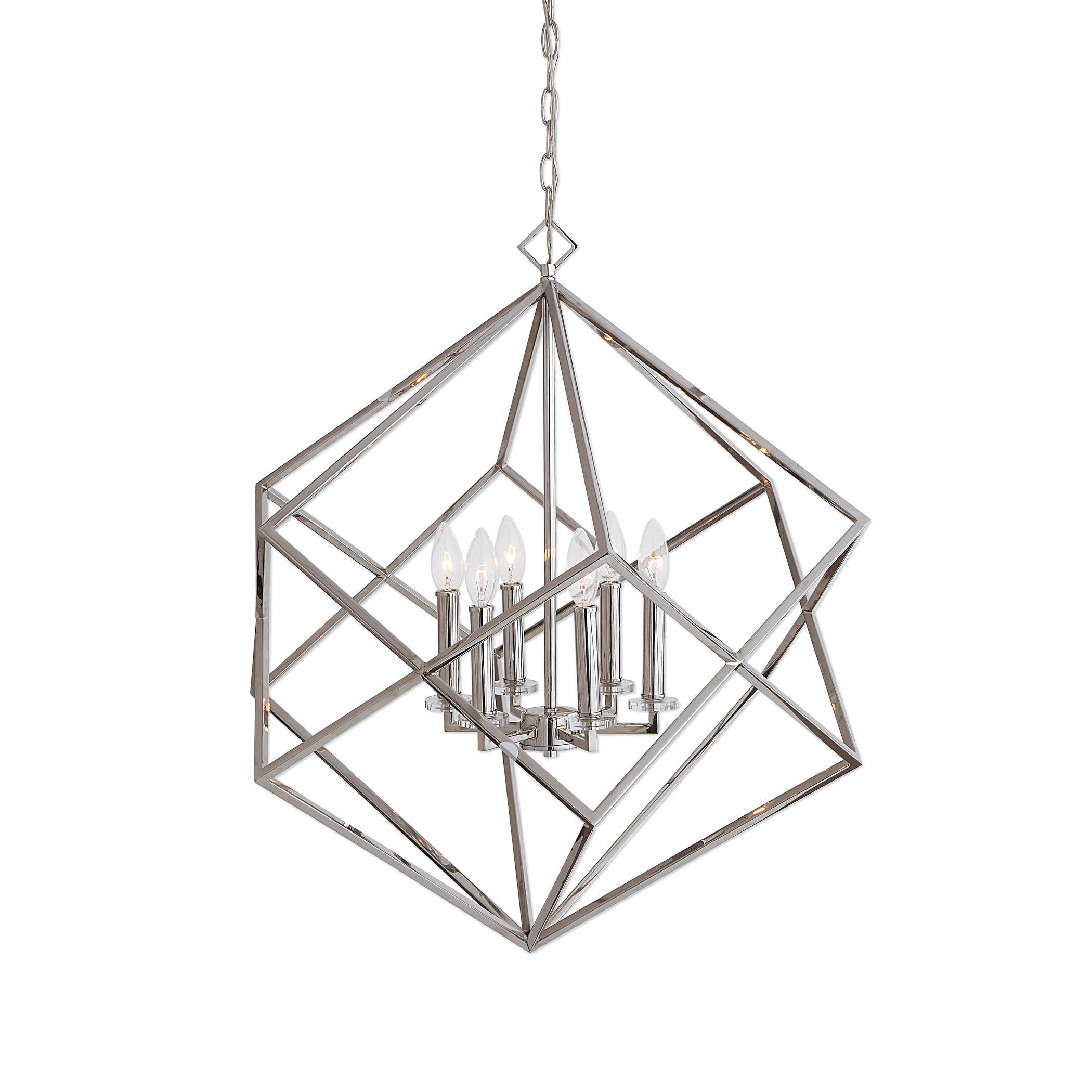 Euclid 6 Light Nickel Cube Pendant, Ceiling Light by Uttermost, 26" width x 30.25" height x 26" diameter x 26" depth View 1