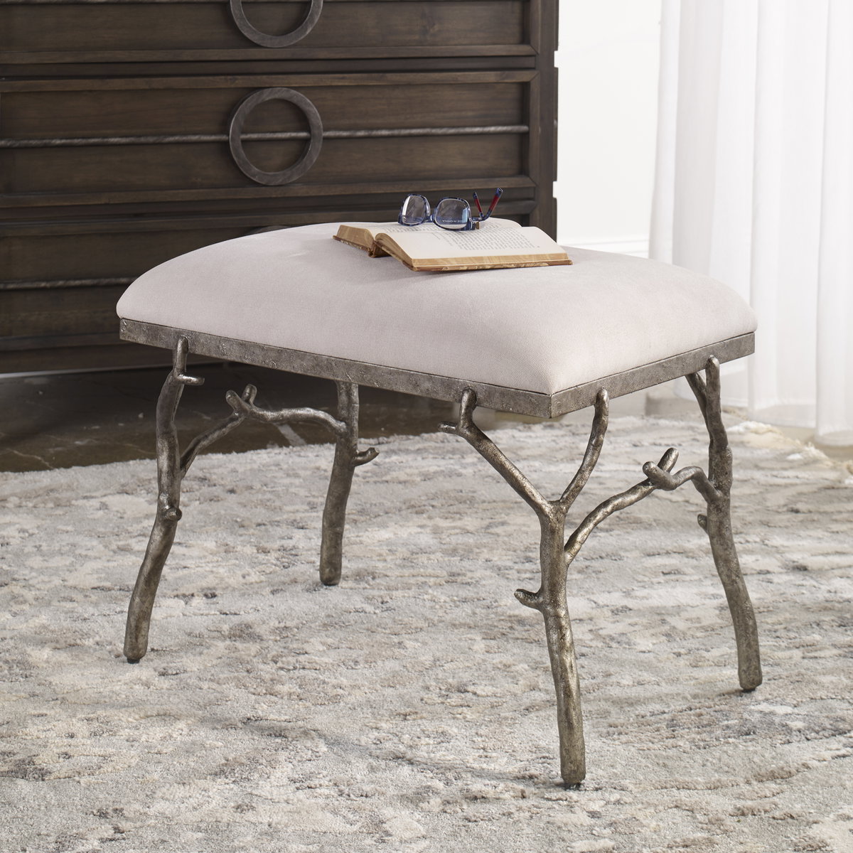 Lismore Small Fabric Bench, Benche by Uttermost, 24" width x 19.25" height x 16" depth View 6