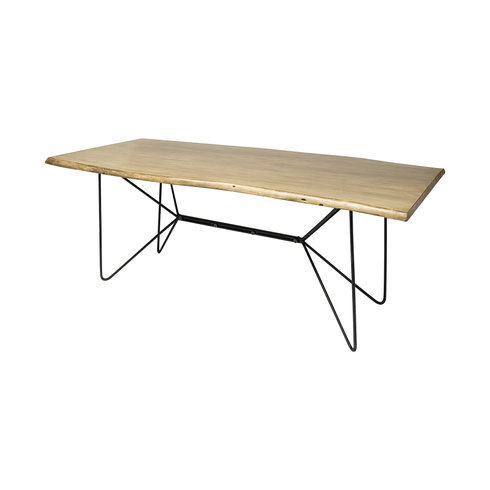 Papillion 84"L x 40"W Rectangular Dining Table | Modern | Blonde Wood & Black Metal | Seats 8