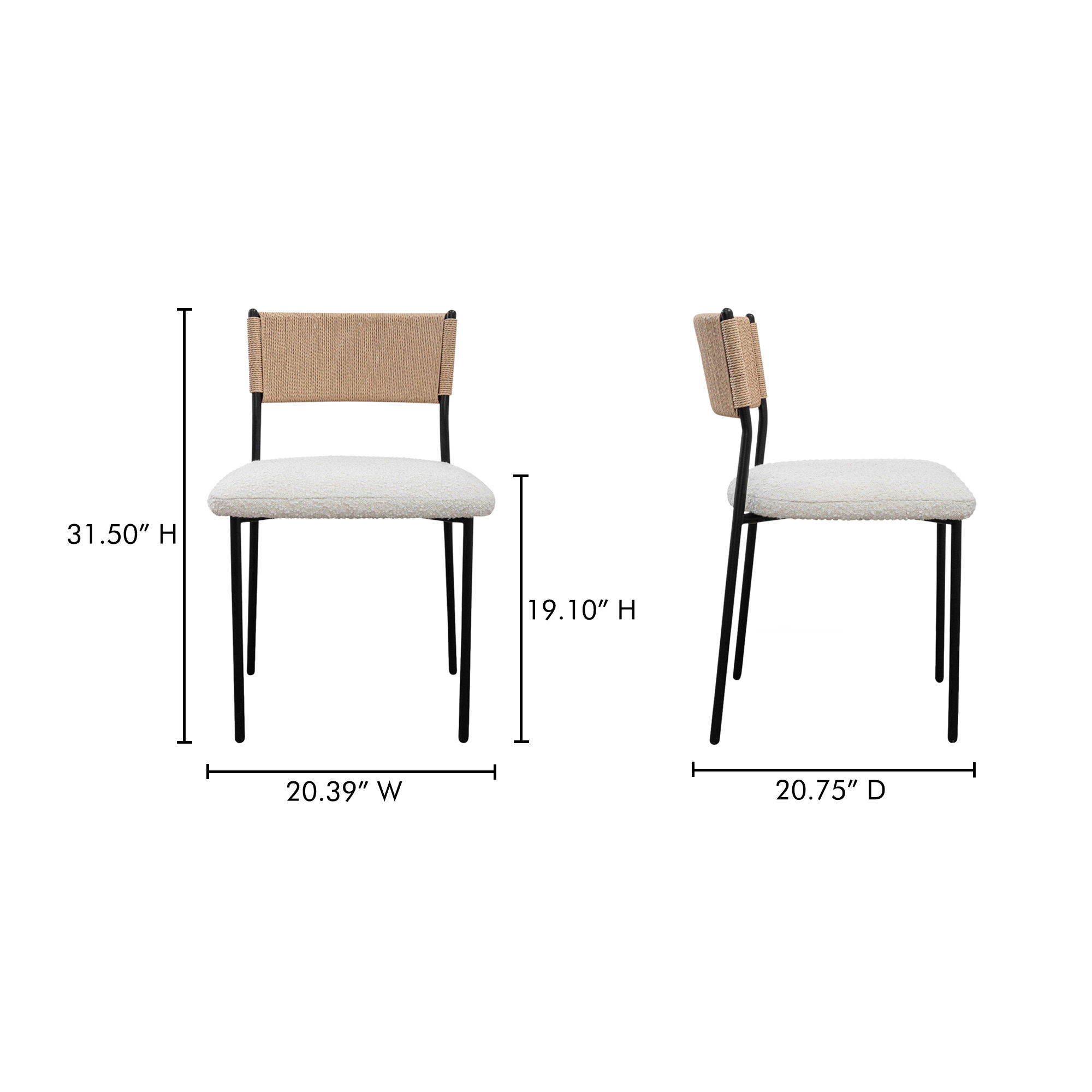 Foley Dining Chair White Set Of Two, by Moe's Home, 20.39" width x 31.5" height x 20.75" depth View 10