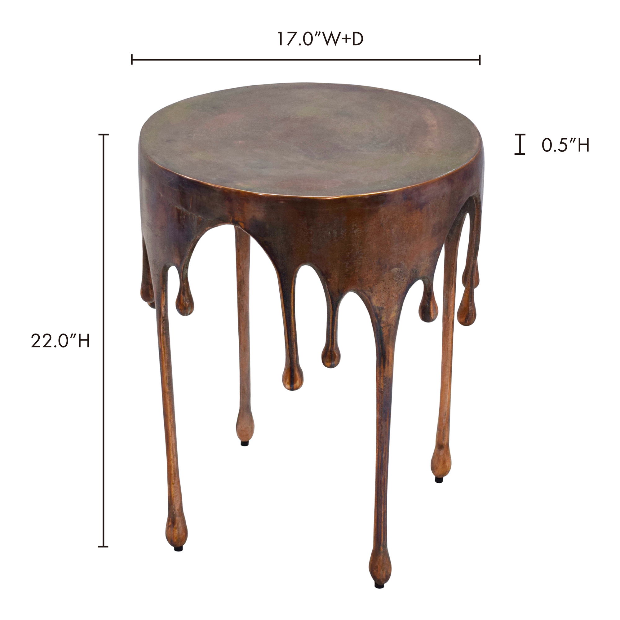Copperworks Accent Table Antique Copper, Side & End Table by Moe's Home, 17" width x 22" height x 17" depth View 5