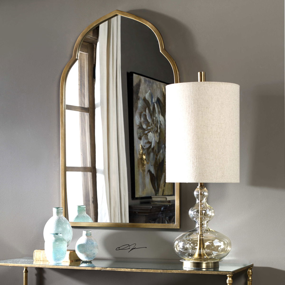 Formoso Amber Glass Table Lamp, by Uttermost, 12" width x 32.75" height x 12" depth View 2