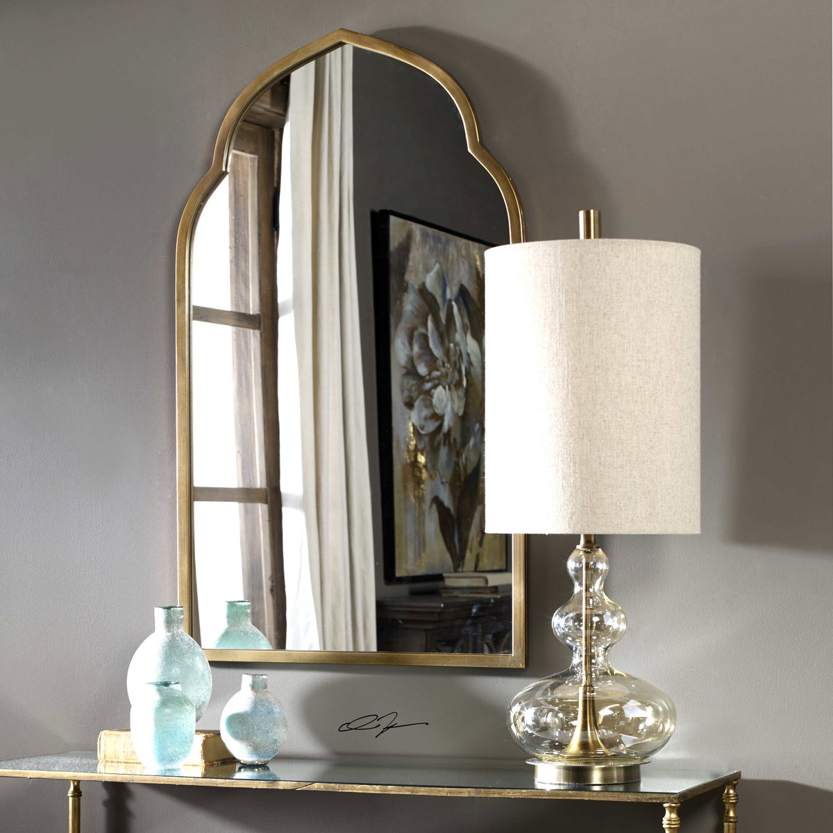Formoso Amber Glass Table Lamp, by Uttermost, 12" width x 32.75" height x 12" depth View 2