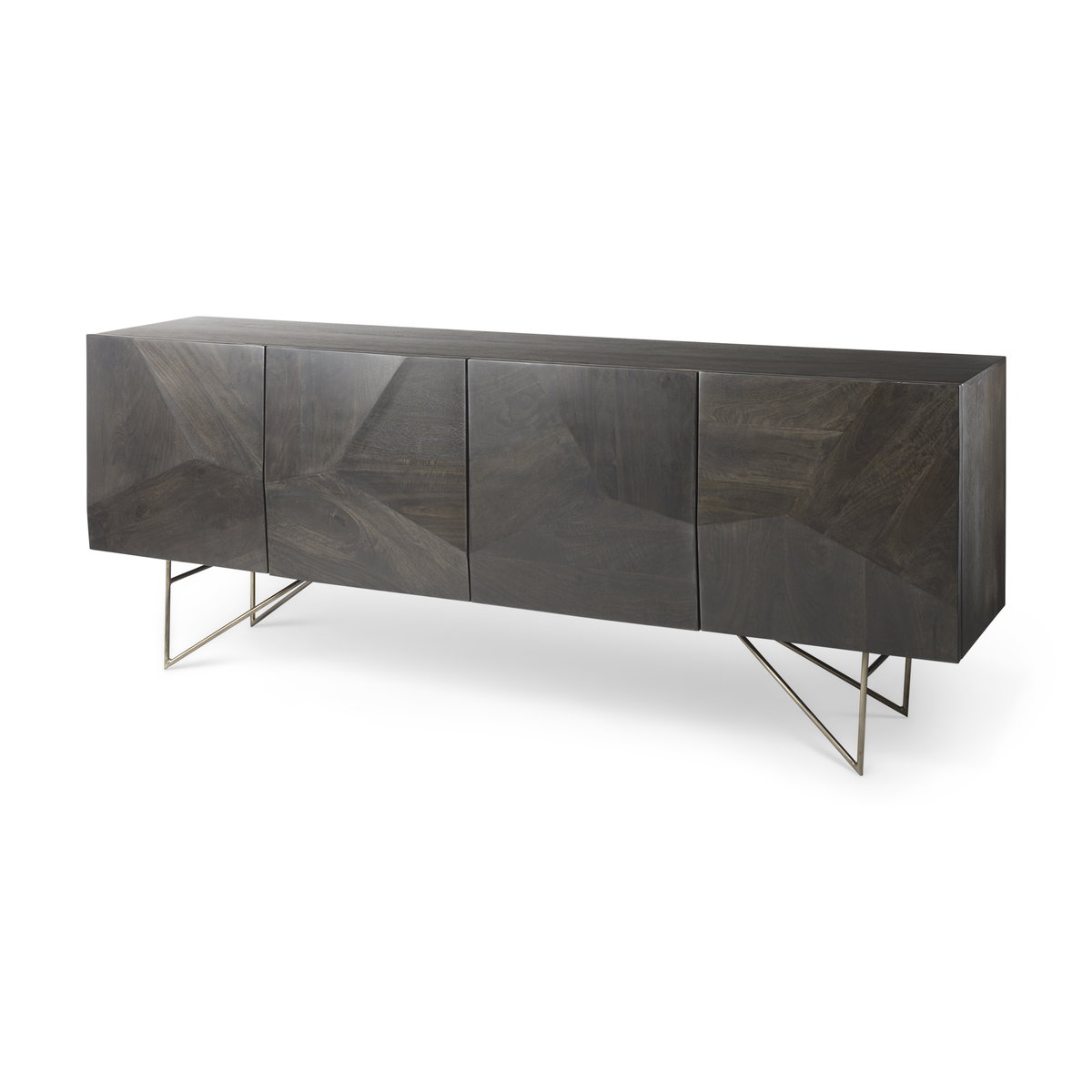 Darwin 80x17.5 Brown Solid Wood Gold Metal Base 4 Cabinet Door Sideboard, Sideboards & Buffet by Mercana, 80" length x 17.5" width x 30" height View 1