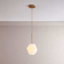 Online Designer Bathroom Sculptural Glass Pendant, 11.5", Milk Shade, Brass Canopy 7"