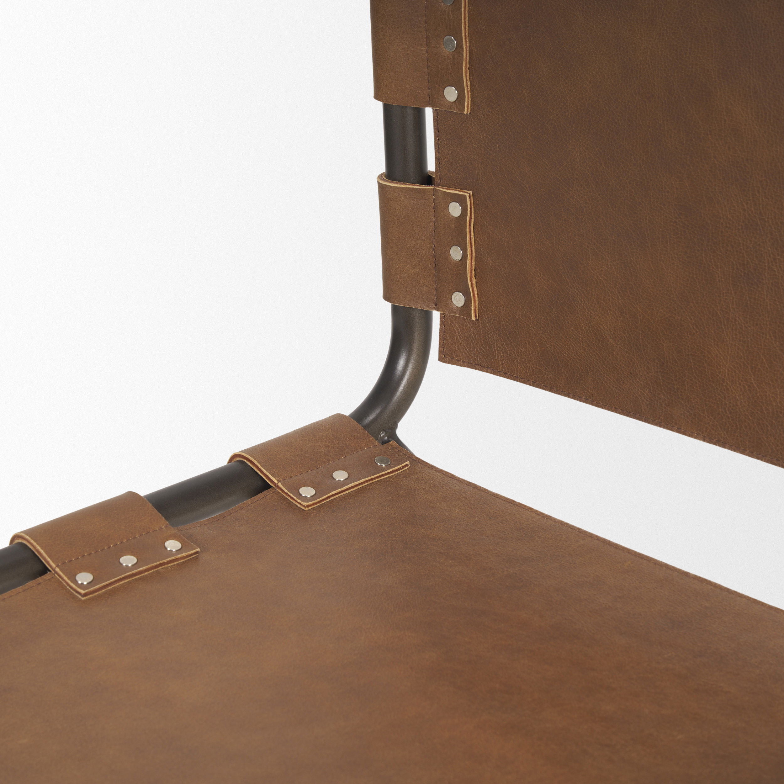 Berbick 33' Total Height Medium Brown Leather with Iron Frame Dining Chair, by Mercana, 20.5" length x 24" width x 33" height View 10