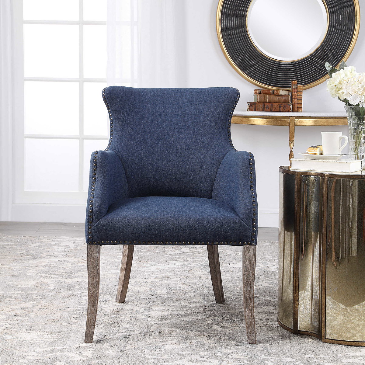 Yareena Blue Wing Chair, Accent Chair by Uttermost, 24.5" width x 37" height x 28" depth View 2