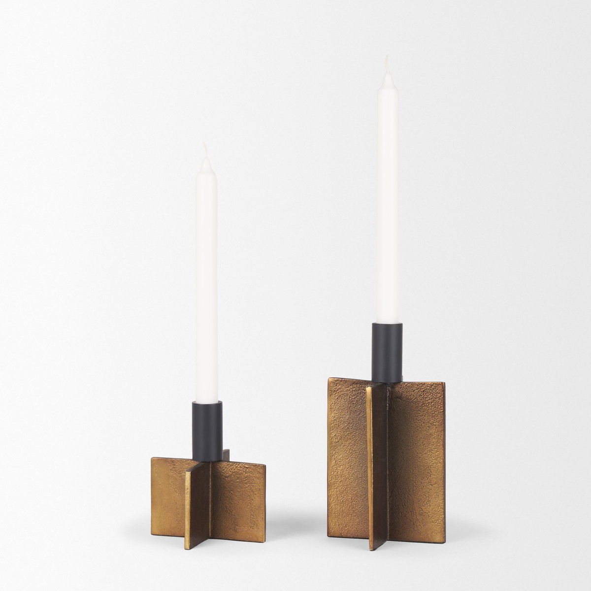 Pia Antiqued Gold with Black Metal Taper Candleholder (Set of 2), Candles & Candle Holder by Mercana, 4.75" length x 4.75" width x 8.25" height View 6
