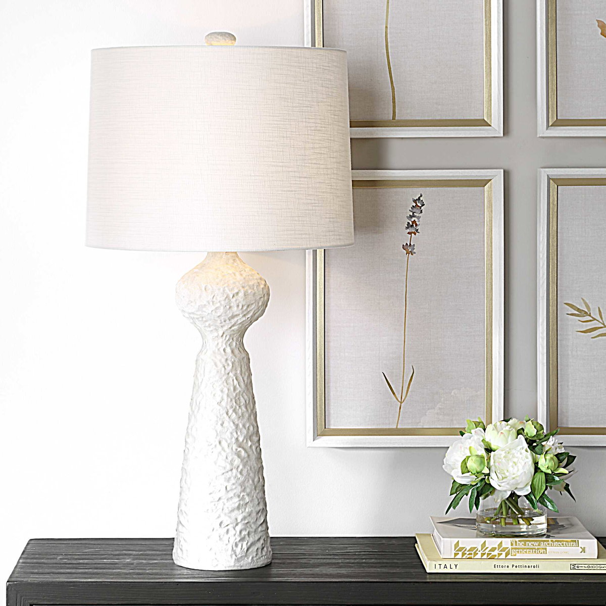 Sonata Textured White Table Lamp, by Uttermost, 18" width x 36" height x 18" depth View 2