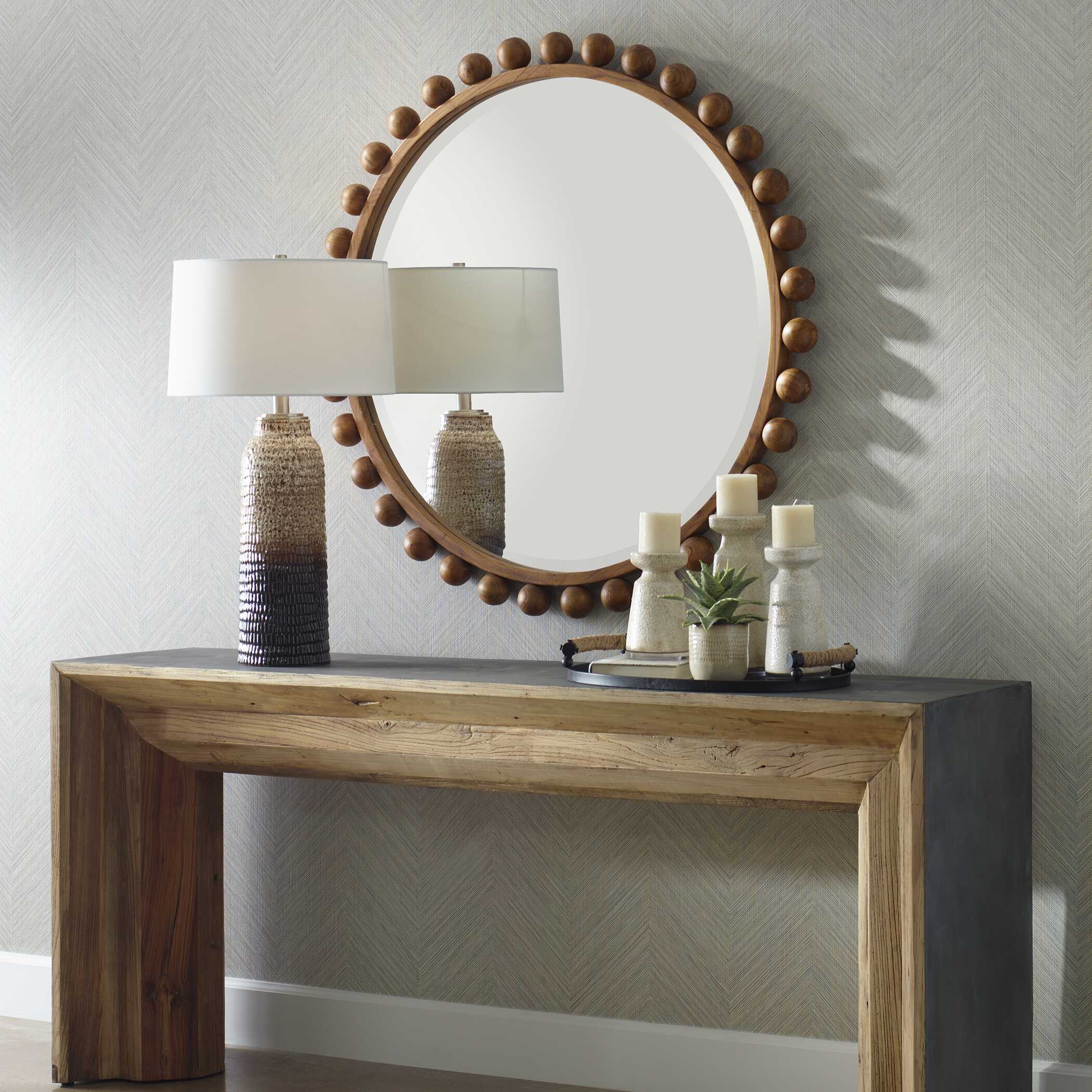 Cyra Wood Beaded Round Mirror, by Uttermost, 44" width x 44" height x 2.5" depth View 4