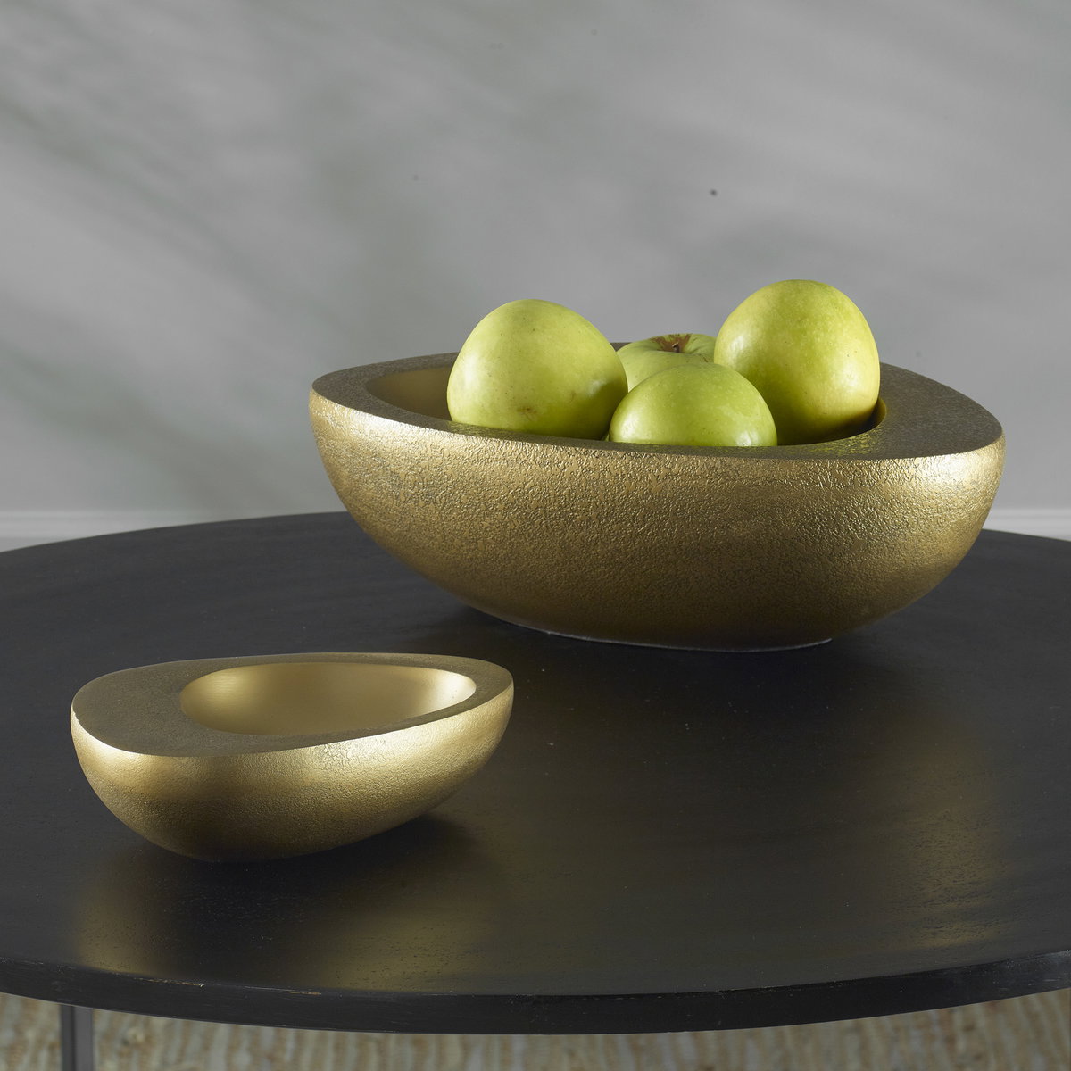 Ovate Brass Bowls Set Of 2, Decorative Tray by Uttermost, 15" width x 4.5" height x 12" depth View 2