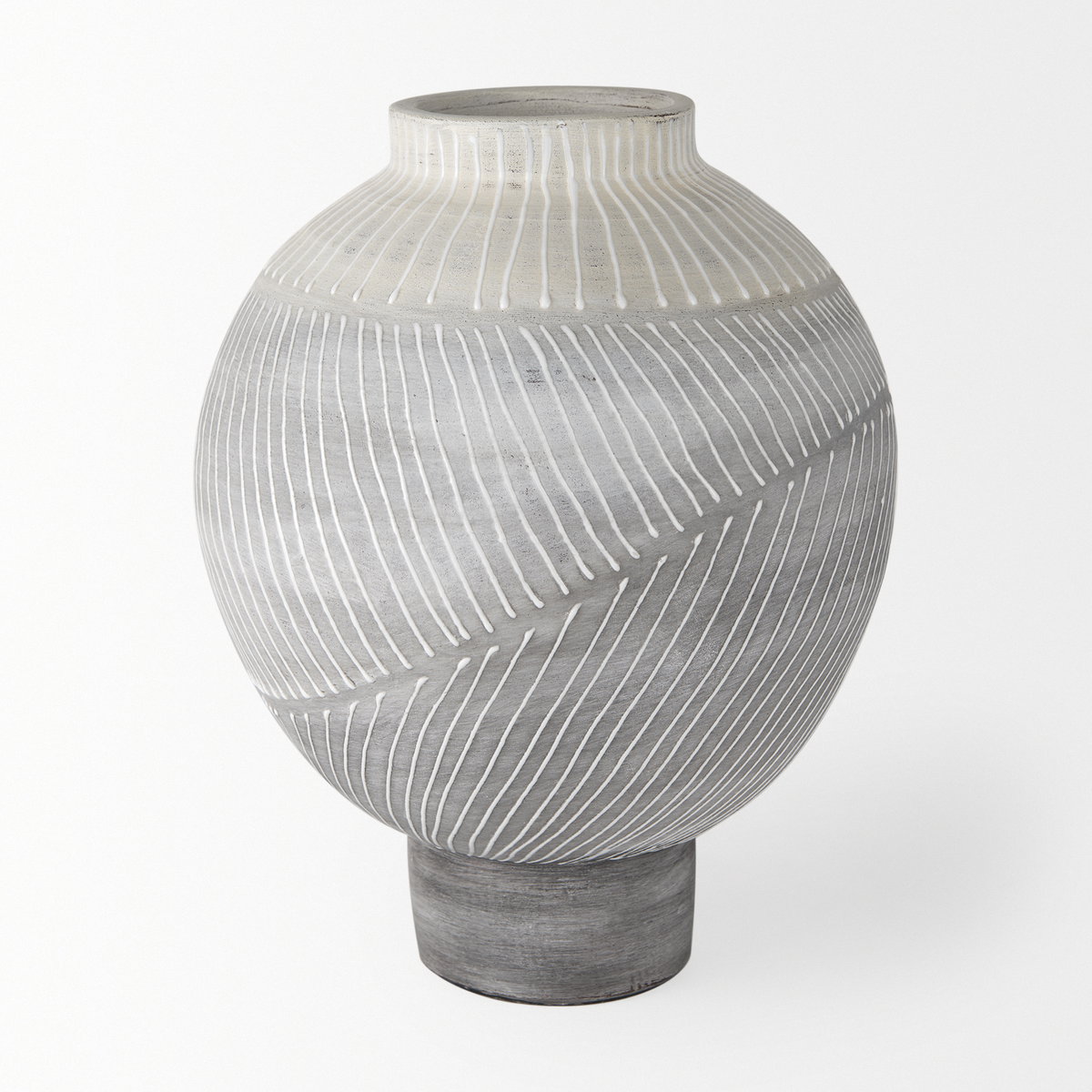 Blume 12.5H Off-White with Gray Textured Vase, by Mercana, 9.45" length x 9.45" width x 12.6" height View 4