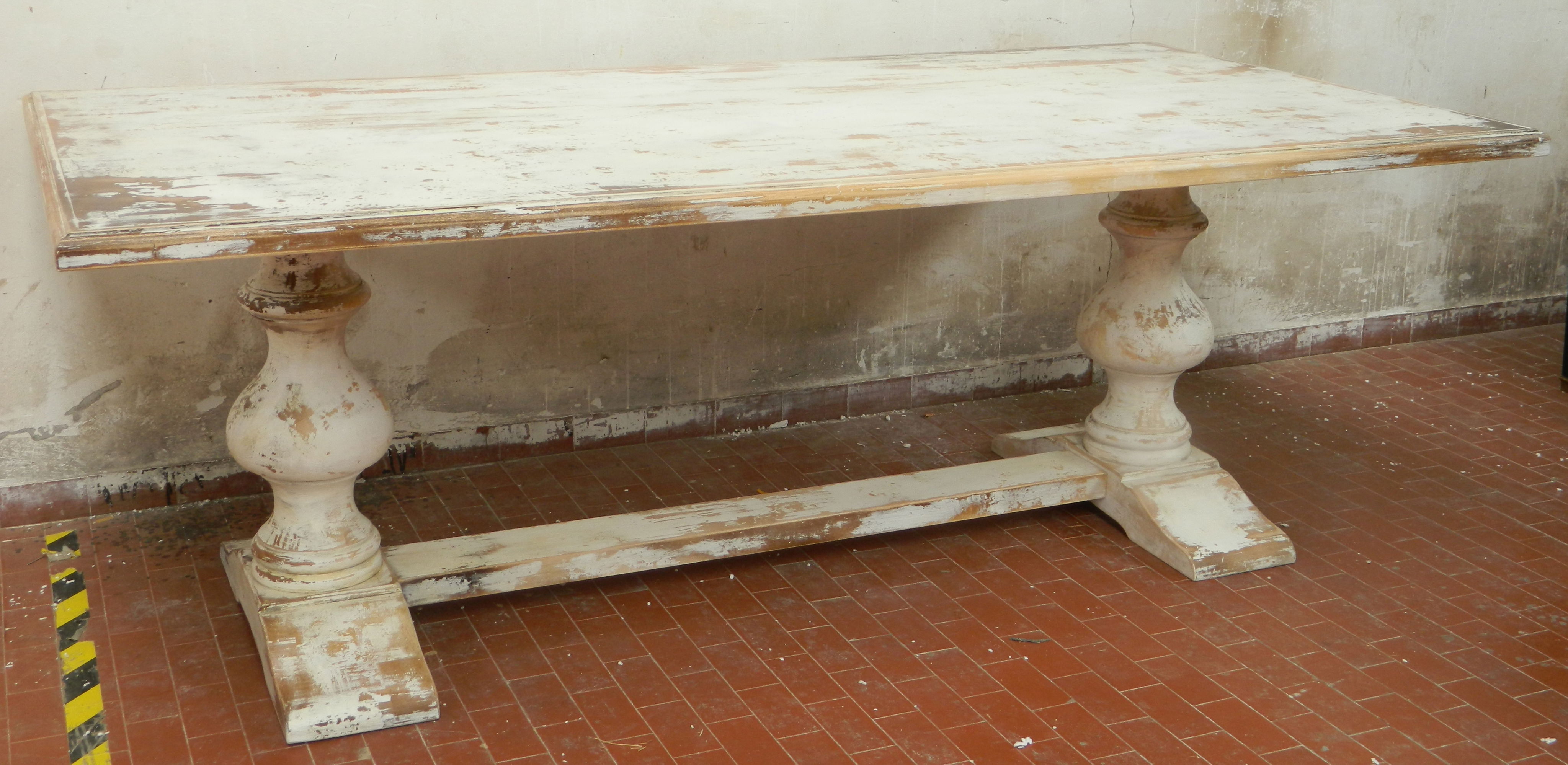 *Lionisio Trestle Table,Disrupted White, Dining Table by Sarreid, 84" length x 41" width x 30" height View 1