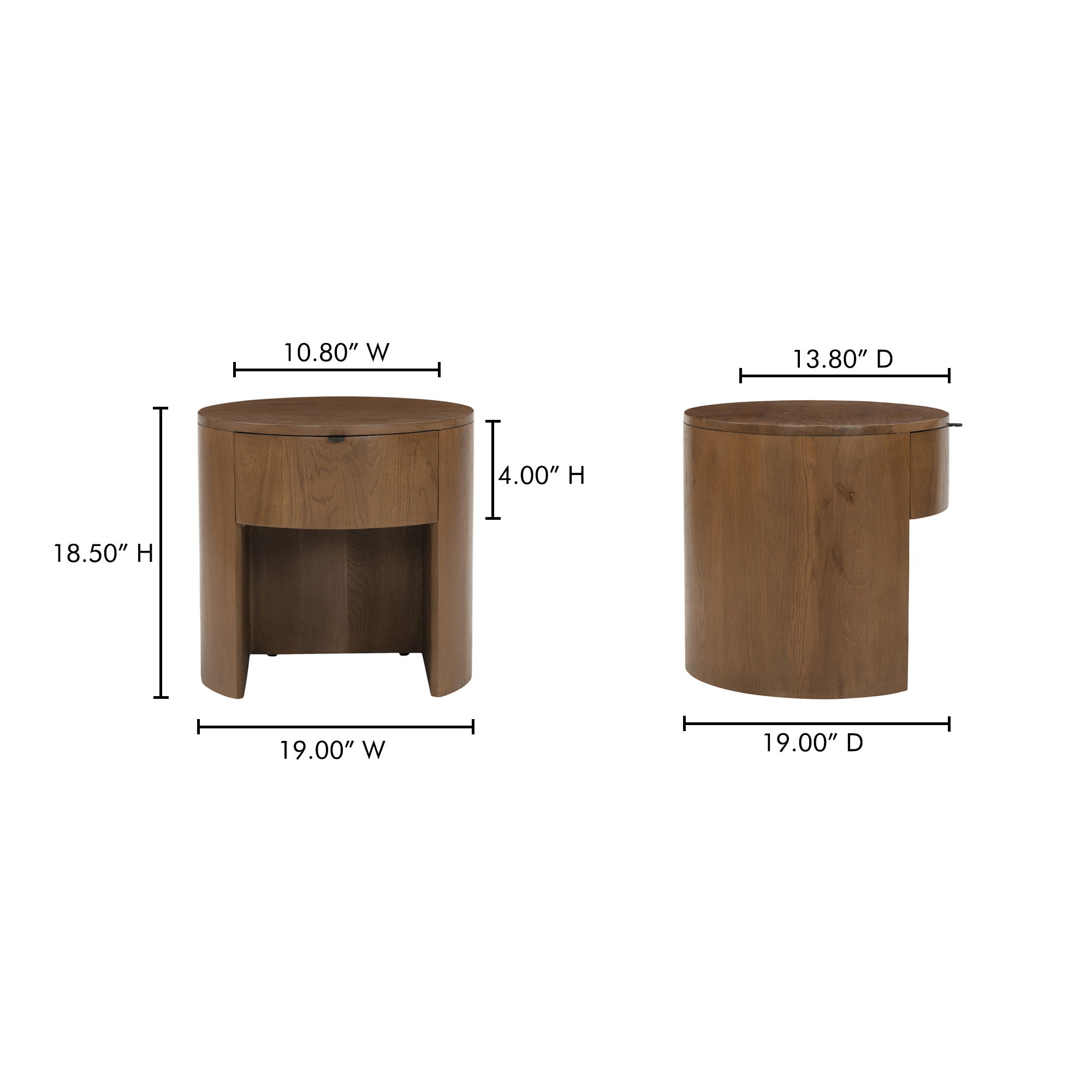 Theo One Drawer Nightstand Brown, by Moe's Home, 19" width x 18.5" height x 19" depth View 11