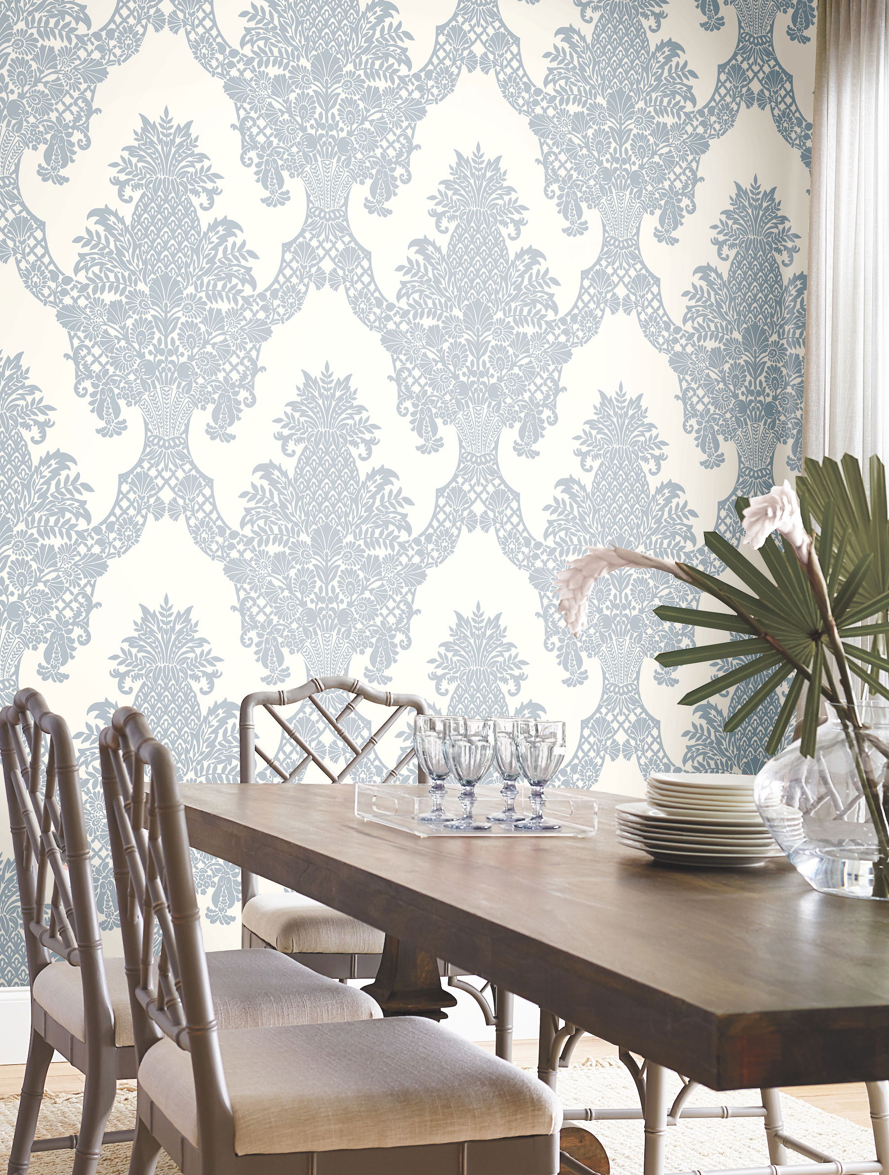 Pineapple Plantation Periwinkle & White Wallpaper large image 