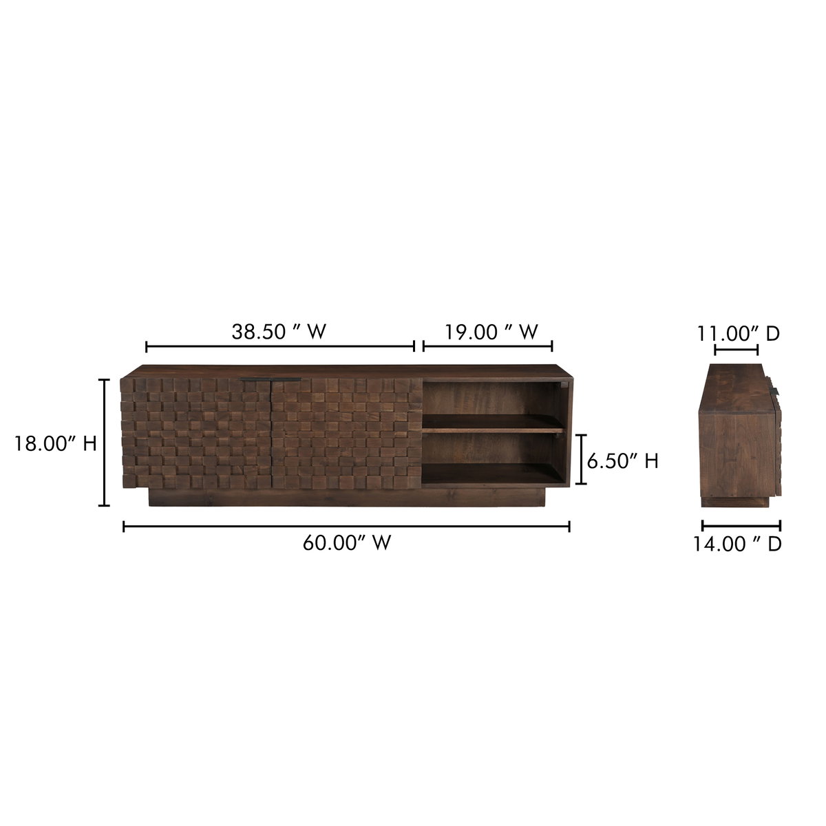 Easton Media Cabinet Brown, Media Console by Moe's Home, 60" width x 18" height x 14" depth View 14