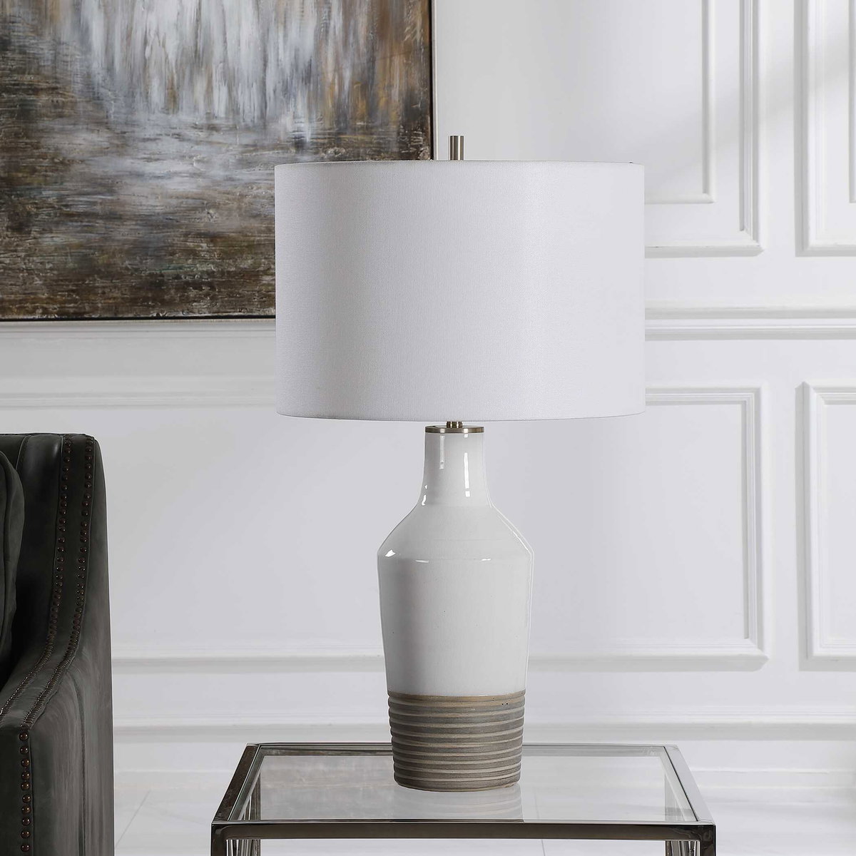 Dakota White Crackle Table Lamp, by Uttermost, 15" width x 26.5" height x 15" depth View 4