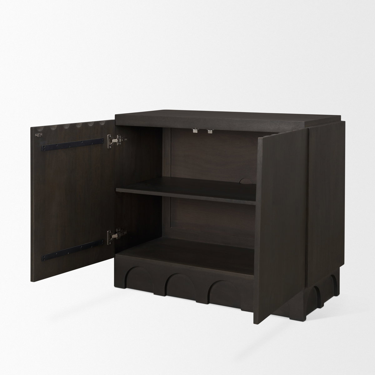 Wagner Dark Brown Wood with Arched Design Accent Cabinet, Cabinets & Chest by Mercana, 40" length x 18" width x 32" height View 9