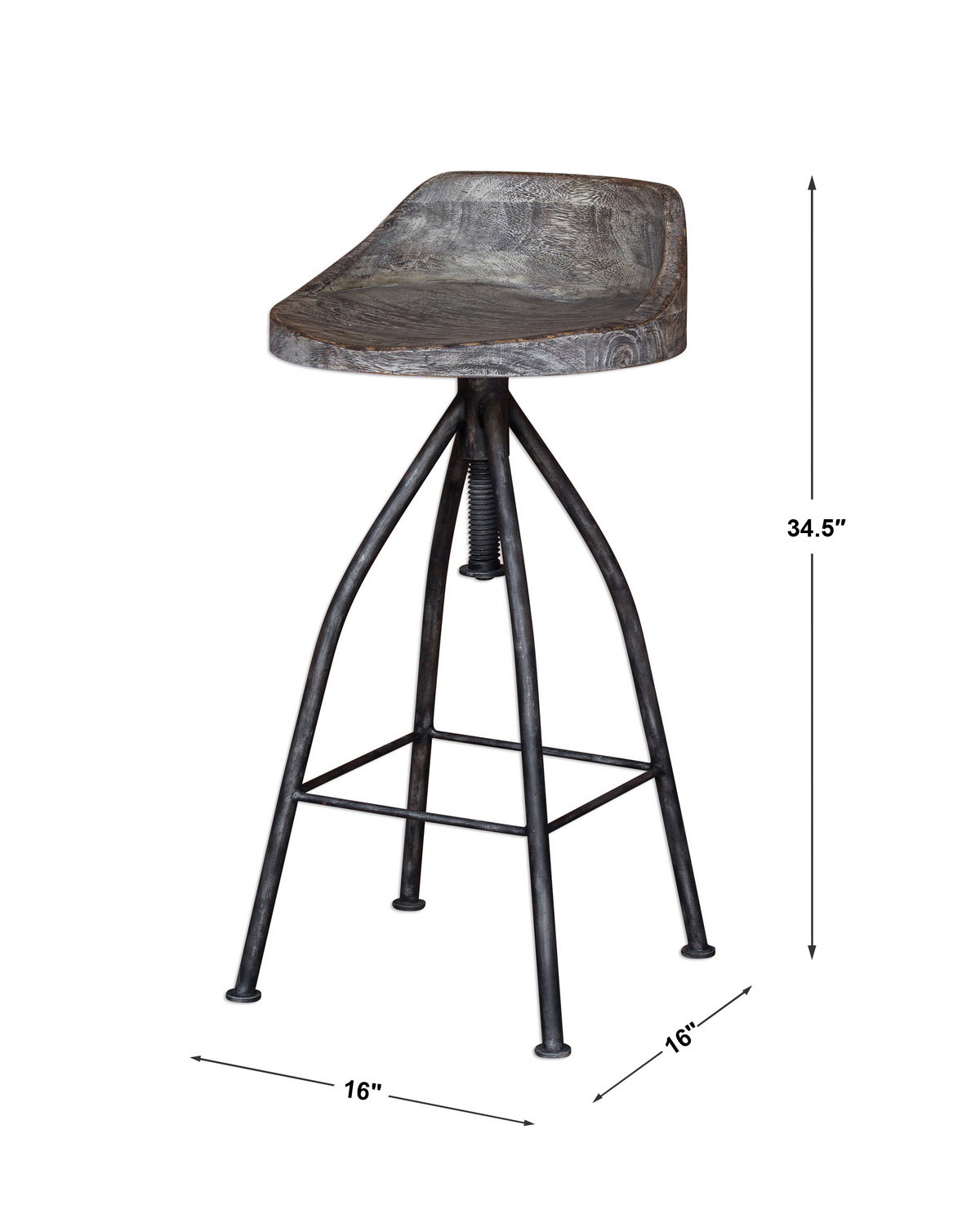 Kairu Wooden Bar Stool, Counter & Bar Stool by Uttermost, 16" width x 34.5" height x 16" depth View 3
