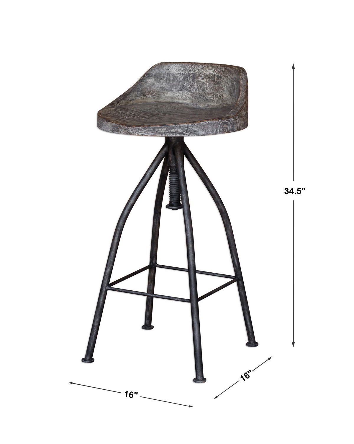 Kairu Wooden Bar Stool, Furniture by Uttermost, 16" width x 34.5" height x 16" depth View 3