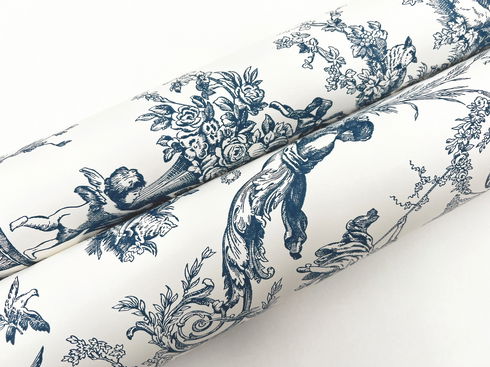 Old World Toile Blue & White Wallpaper