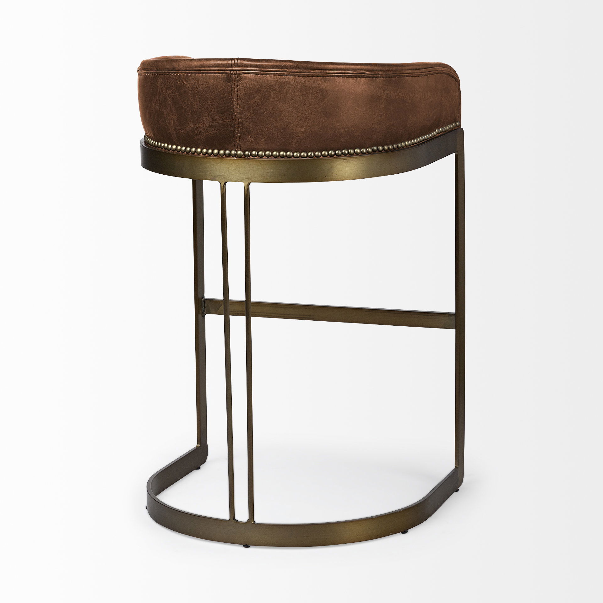 Hollyfield 20.5L x 19.75W x 32.75H Brown Leather Seat Gold Metal Base Bar Stool large image 