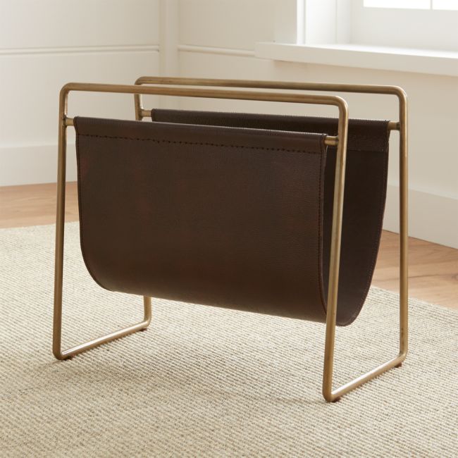 Online Designer Combined Living/Dining Galen Brass Leather Magazine Rack