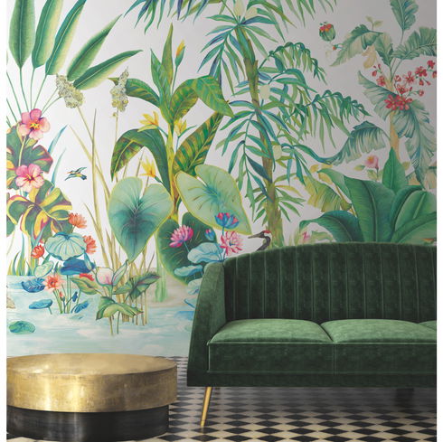 Tropical Panoramic White Wall Mural