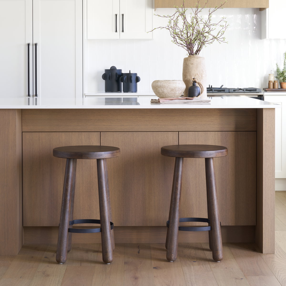 Weldon Dark Brown Wood with Matte Black Metal Counter Stool, Counter & Bar Stool by Mercana, 16" length x 16" width x 26" height View 3