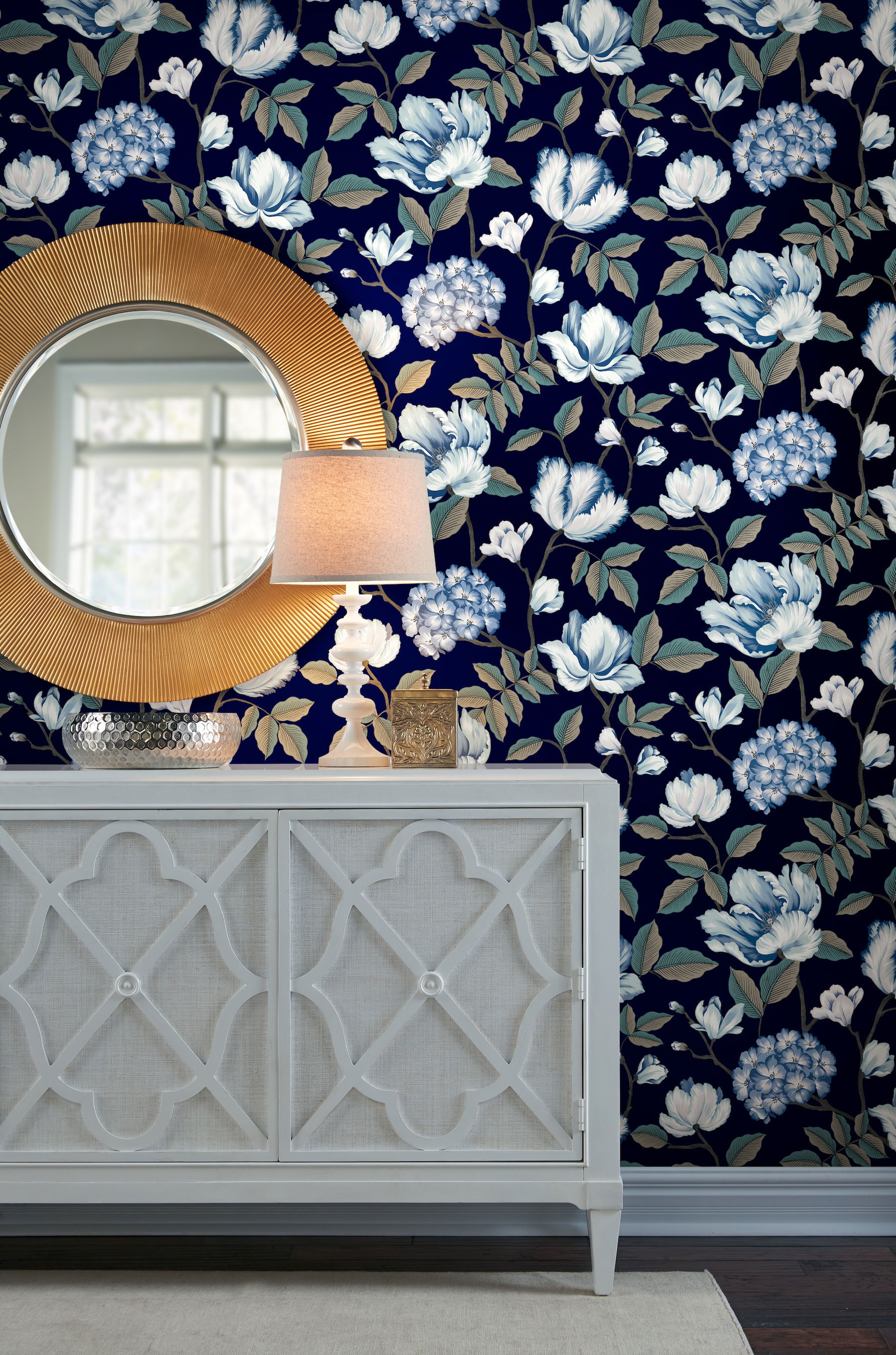 Morning Garden Navy Wallpaper, by York Wall, 27' length x 2'3" width x 0.02" depth View 3