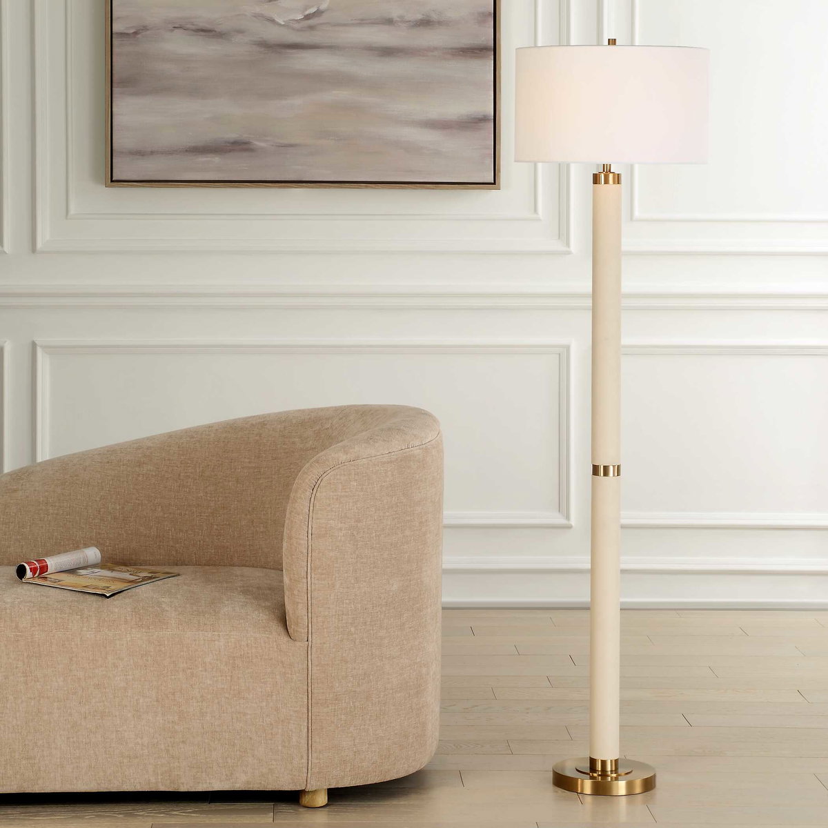 Wessex White Floor Lamp, by Uttermost, 17" width x 65.75" height x 17" depth View 2