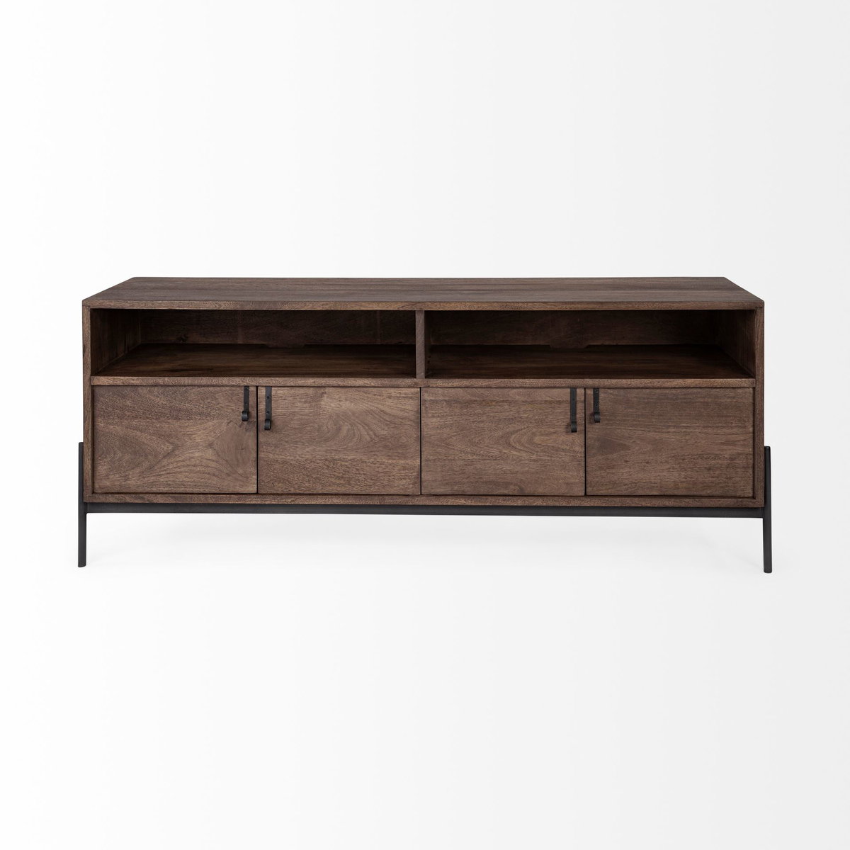 Glenn IV Dark Brown Wood with Black Iron Frame Media Console with Storage, TV Stand for TV up to 71', by Mercana, 61.5" length x 18" width x 24" height View 5