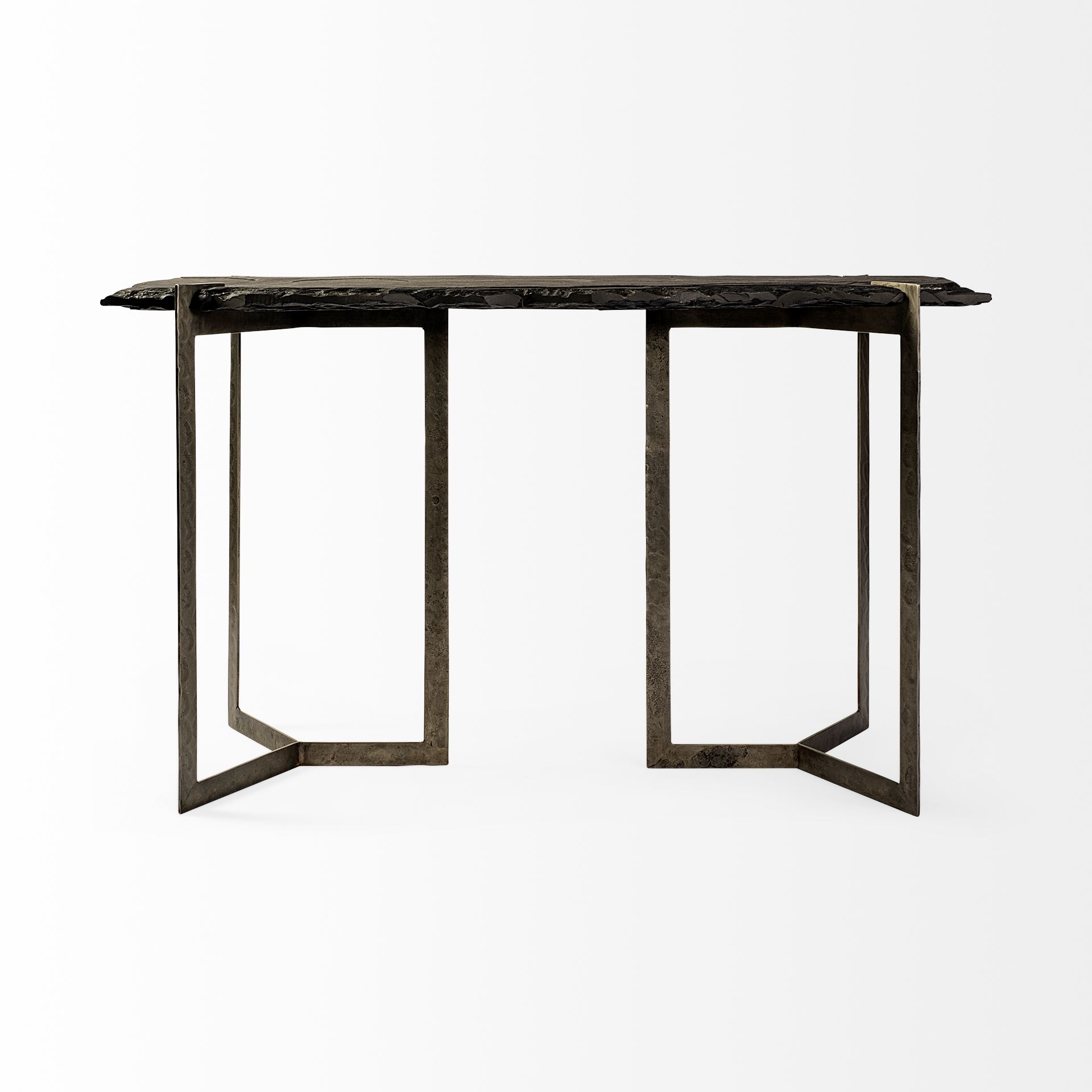 Shale III 50L x 20W Black Live-Edge Slate and Iron Console Table, by Mercana, 50" length x 19.5" width x 30.5" height View 5