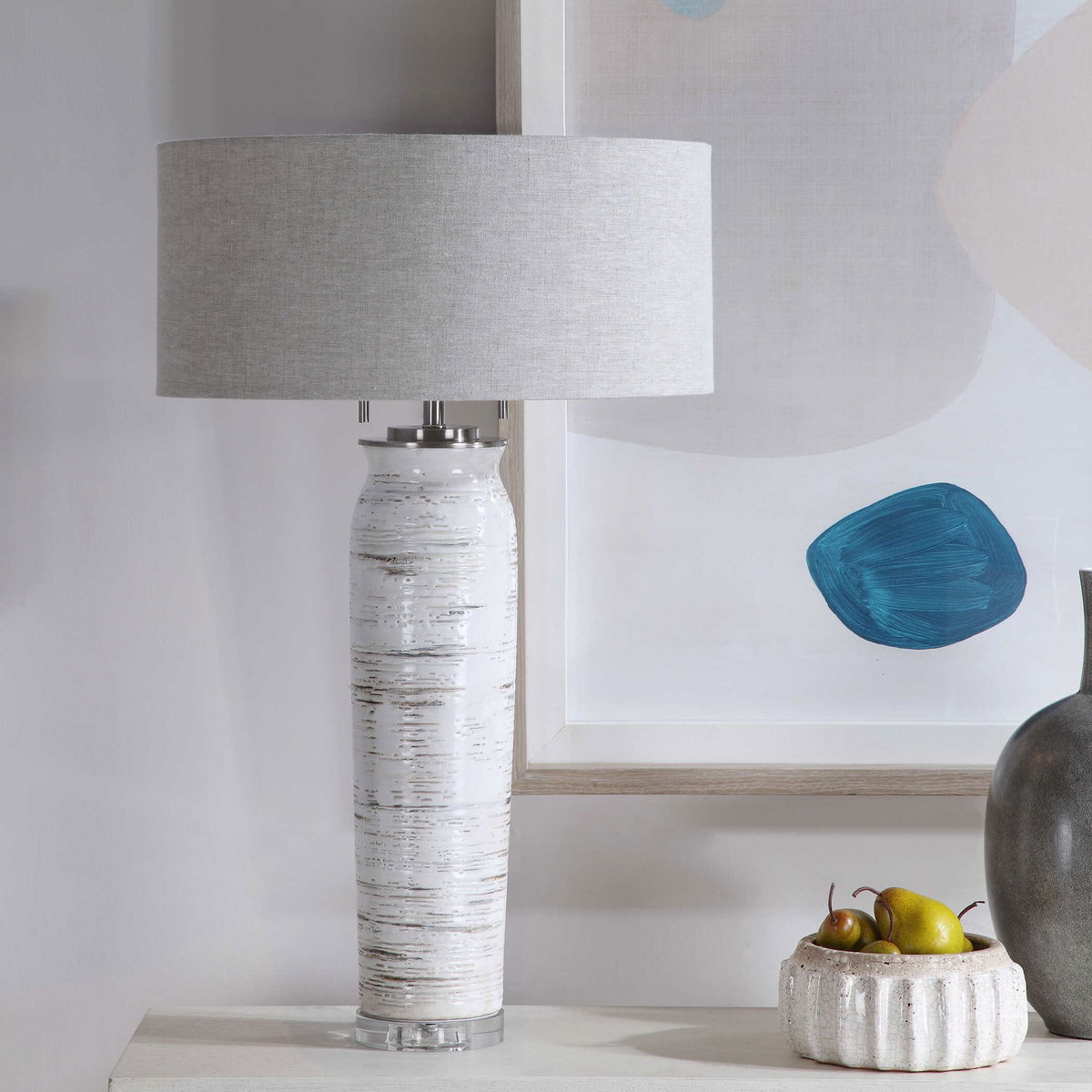 Lenta White Table Lamp, by Uttermost, 19" width x 30.25" height x 19" depth View 5