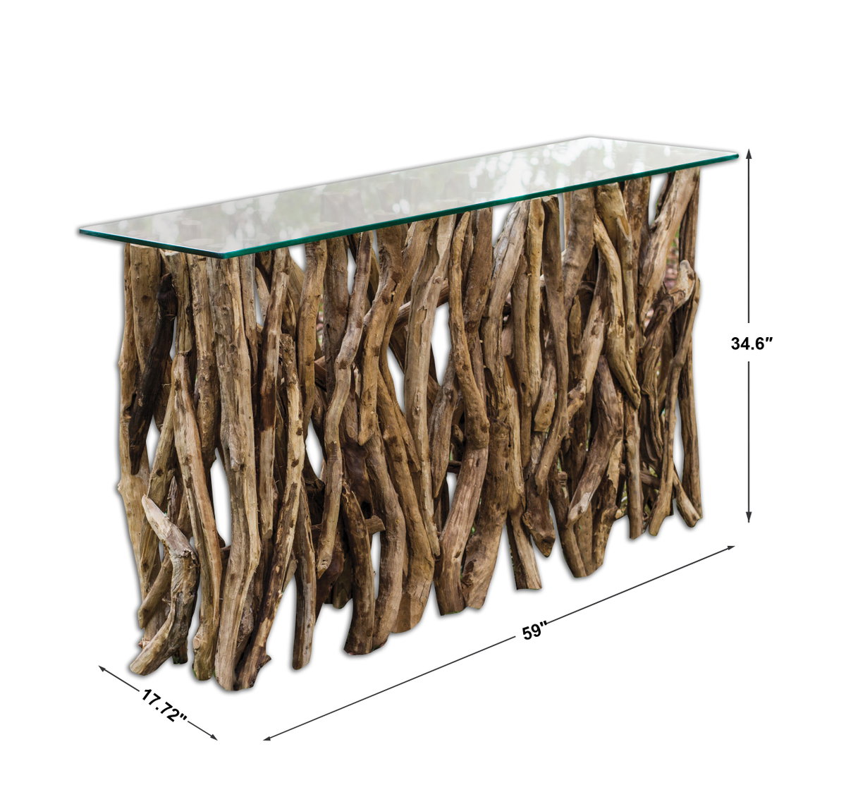 Teak Wood Console, Console Table by Uttermost, 59" width x 34.6" height x 17.72" depth View 3