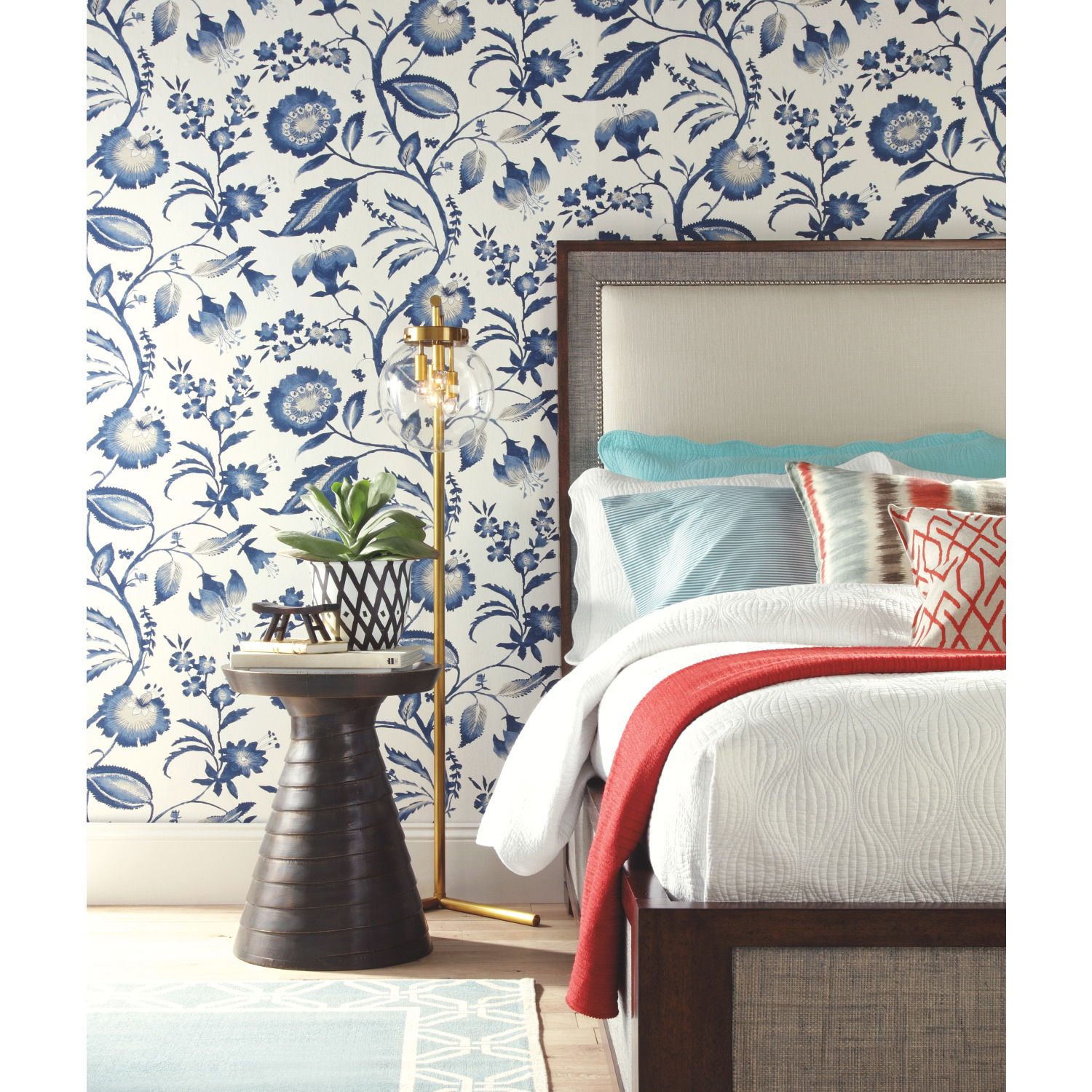 Watercolor Jacobean Blue & White Wallpaper, by York Wall, 27' length x 2'3" width x 0.02" depth View 4