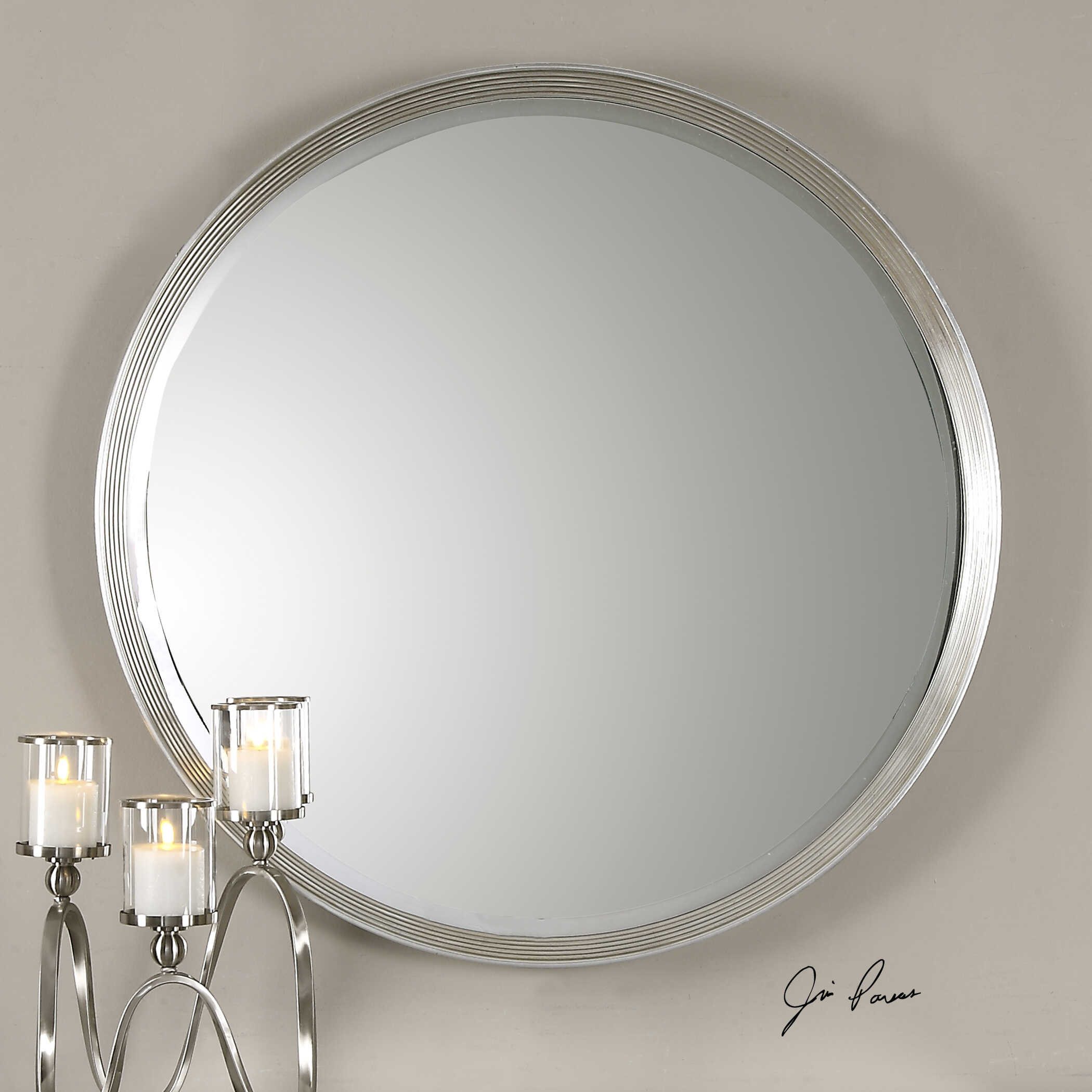 Serenza Round Silver Mirror, by Uttermost, 42" width x 42" height x 2.5" depth View 4