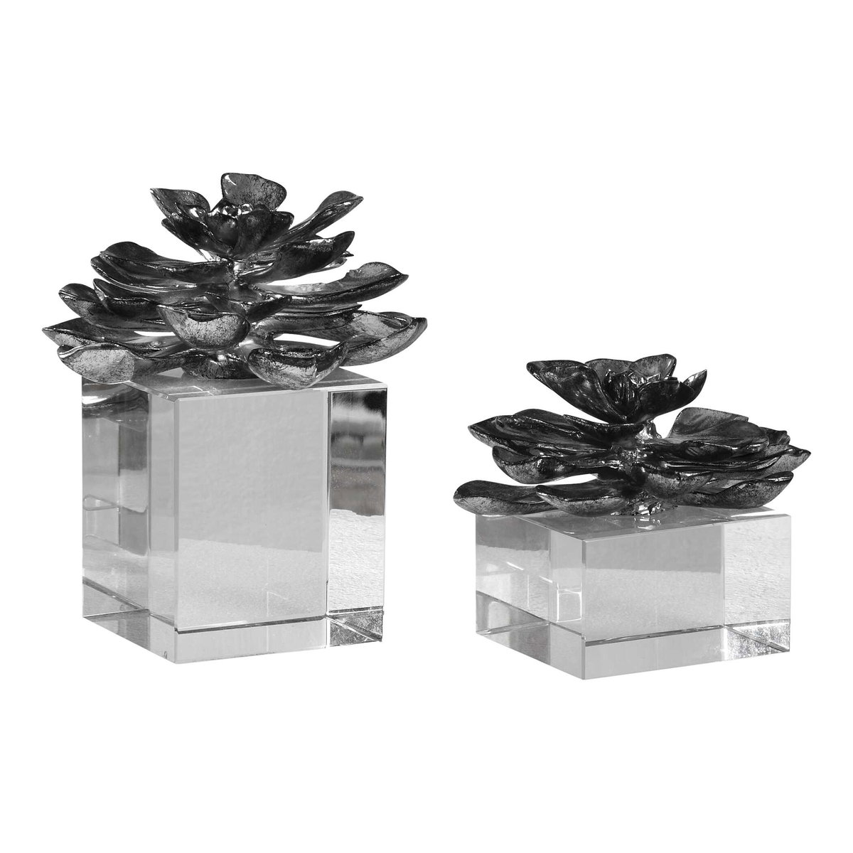 Indian Lotus Metallic Silver Flowers Set/2, Decorative by Uttermost, 6.25" width x 7" height x 6.25" depth View 3