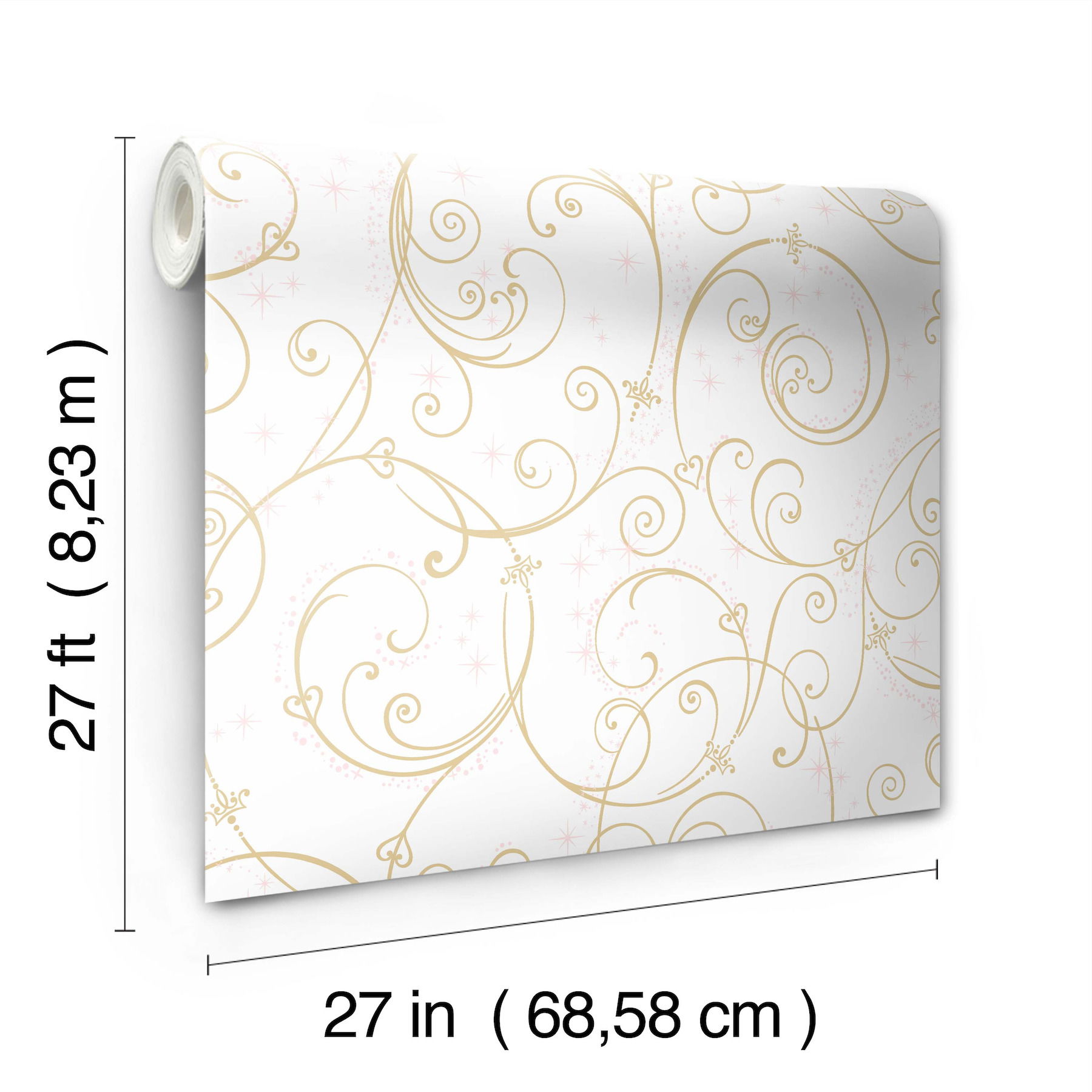 Disney Princess Perfect Scroll Gold Glitter Wallpaper large image 
