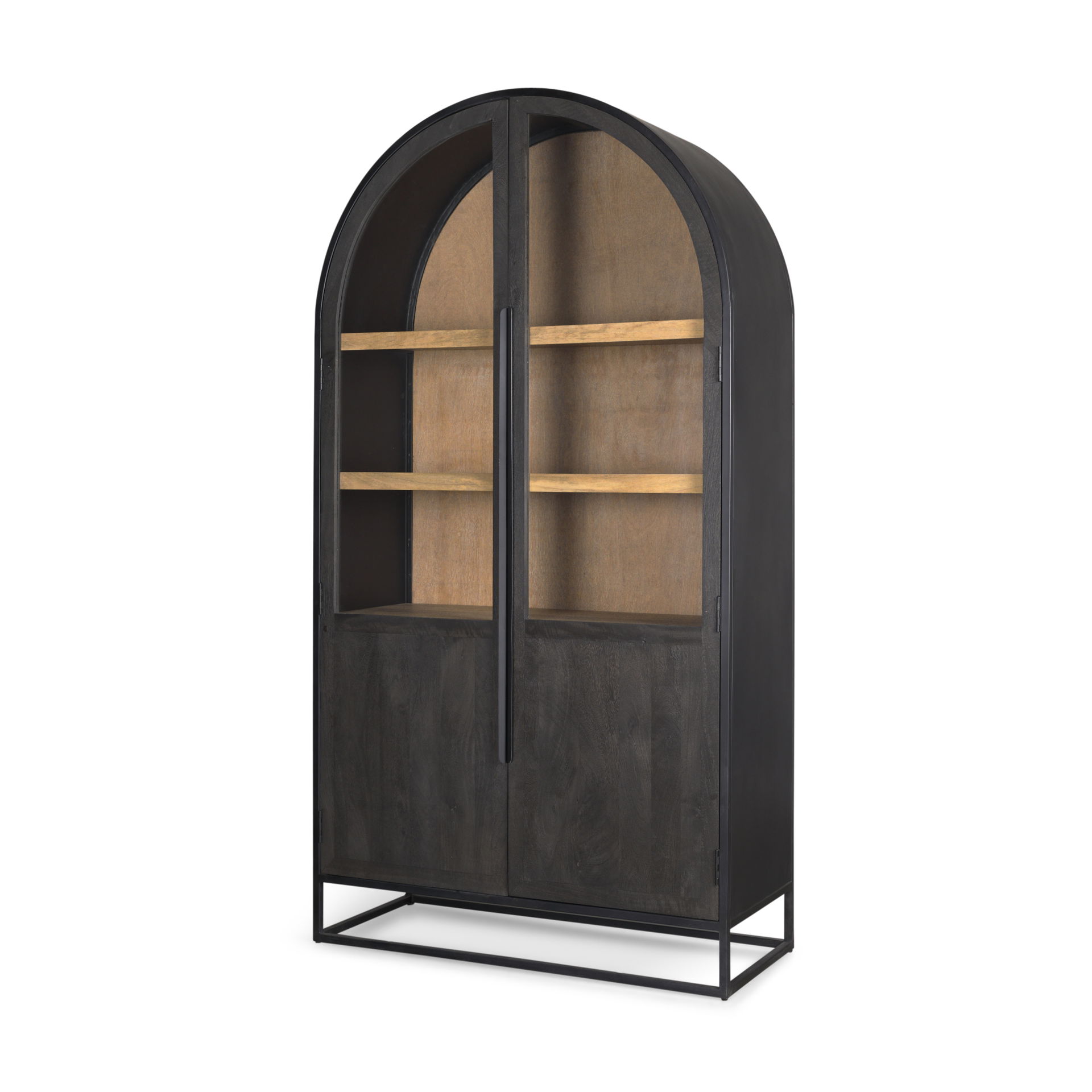 Sloan 80.5H Black Wood with Black Metal Frame Arched Cabinet, Cabinets & Sideboard by Mercana, 42" length x 18.5" width x 80" height View 1