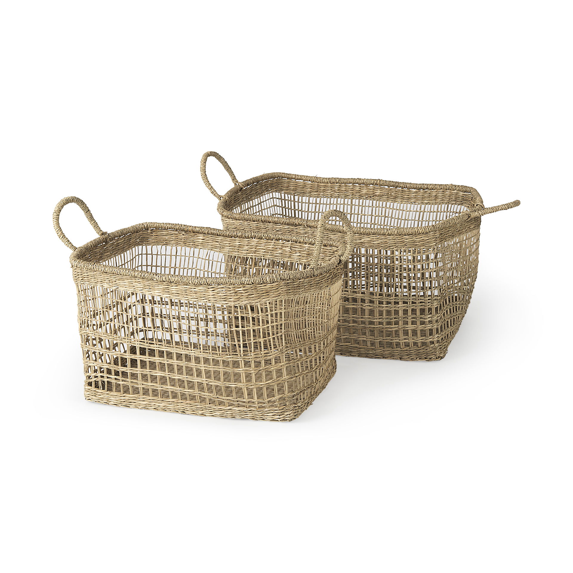 Bellisa 18.5L x 14.6W x 11.0H (Set of 2) Medium Brown Seagrass Rectangular Basket with Handles, Bins & Basket by Mercana, 18.5" length x 13.39" width x 11.02" height View 1