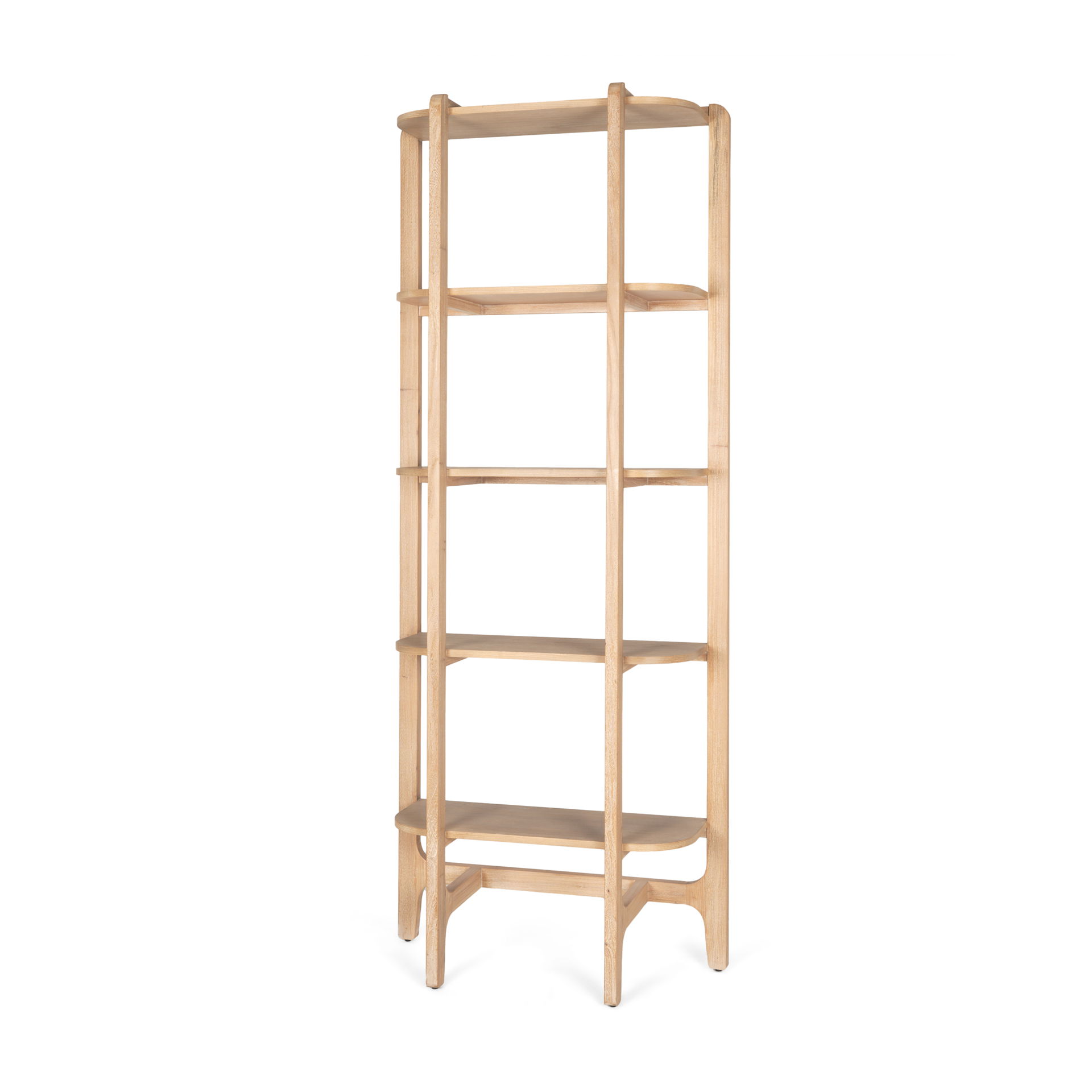 Taylin Light Brown Solid Wood Open Bookshelf, Shelving & Bookcase by Mercana, 33" length x 14" width x 83" height View 1