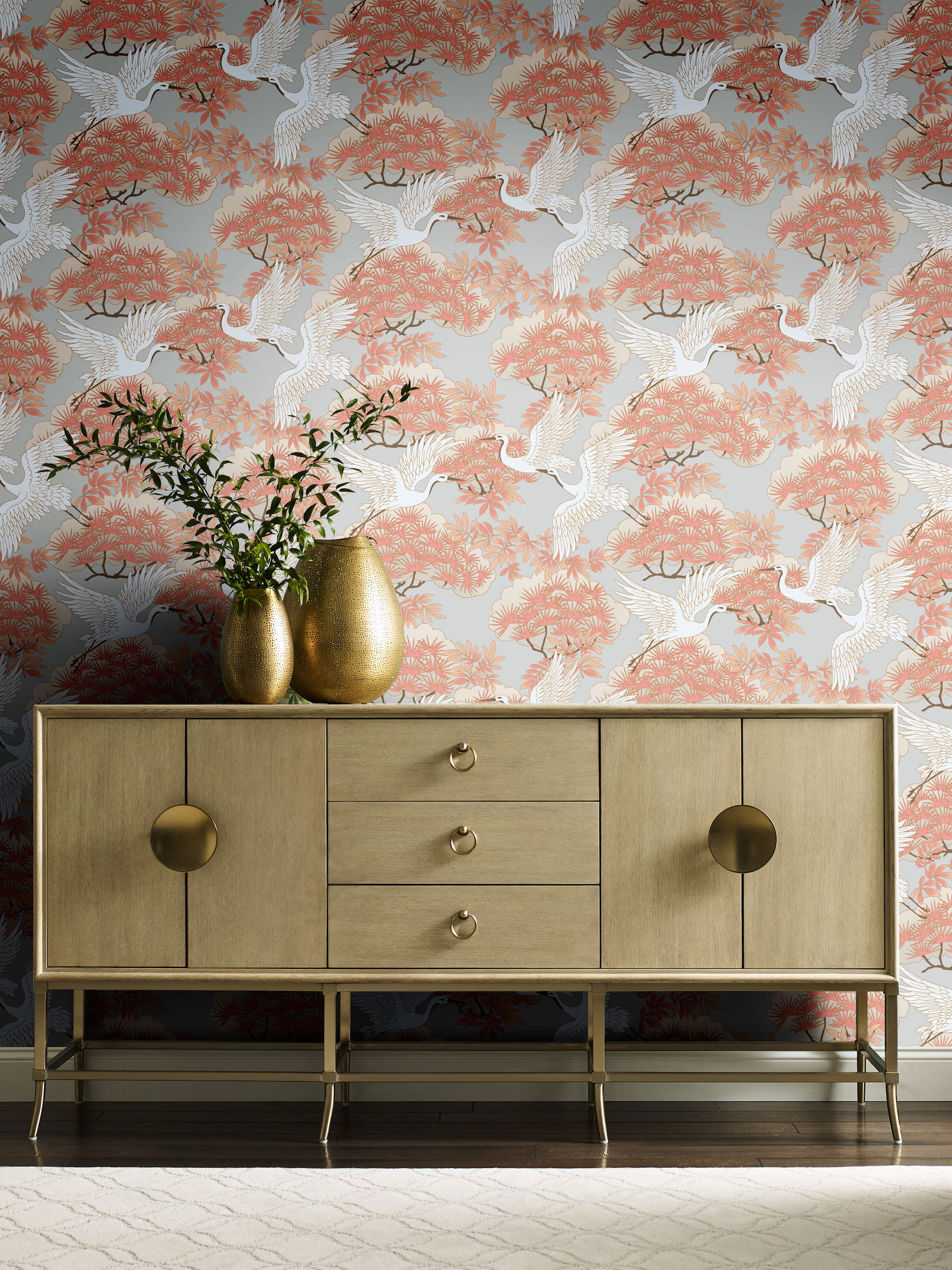 Sprig & Heron Orange Wallpaper large image 