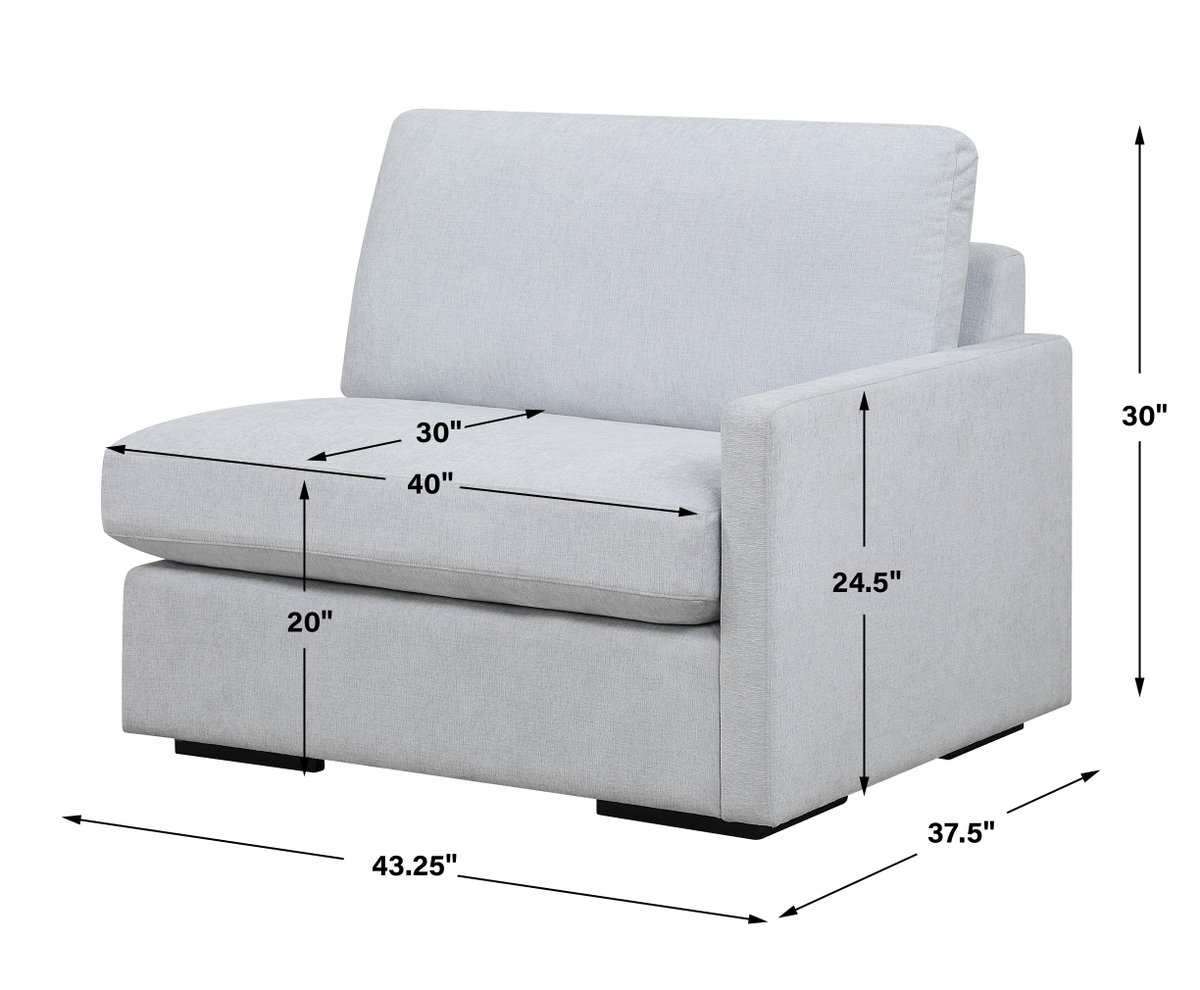 REFUGE SOFA, RIGHT ARM FACING, CLOUD BLUE, Furniture by Uttermost, 43.25" width x 30" height x 37.5" depth View 3
