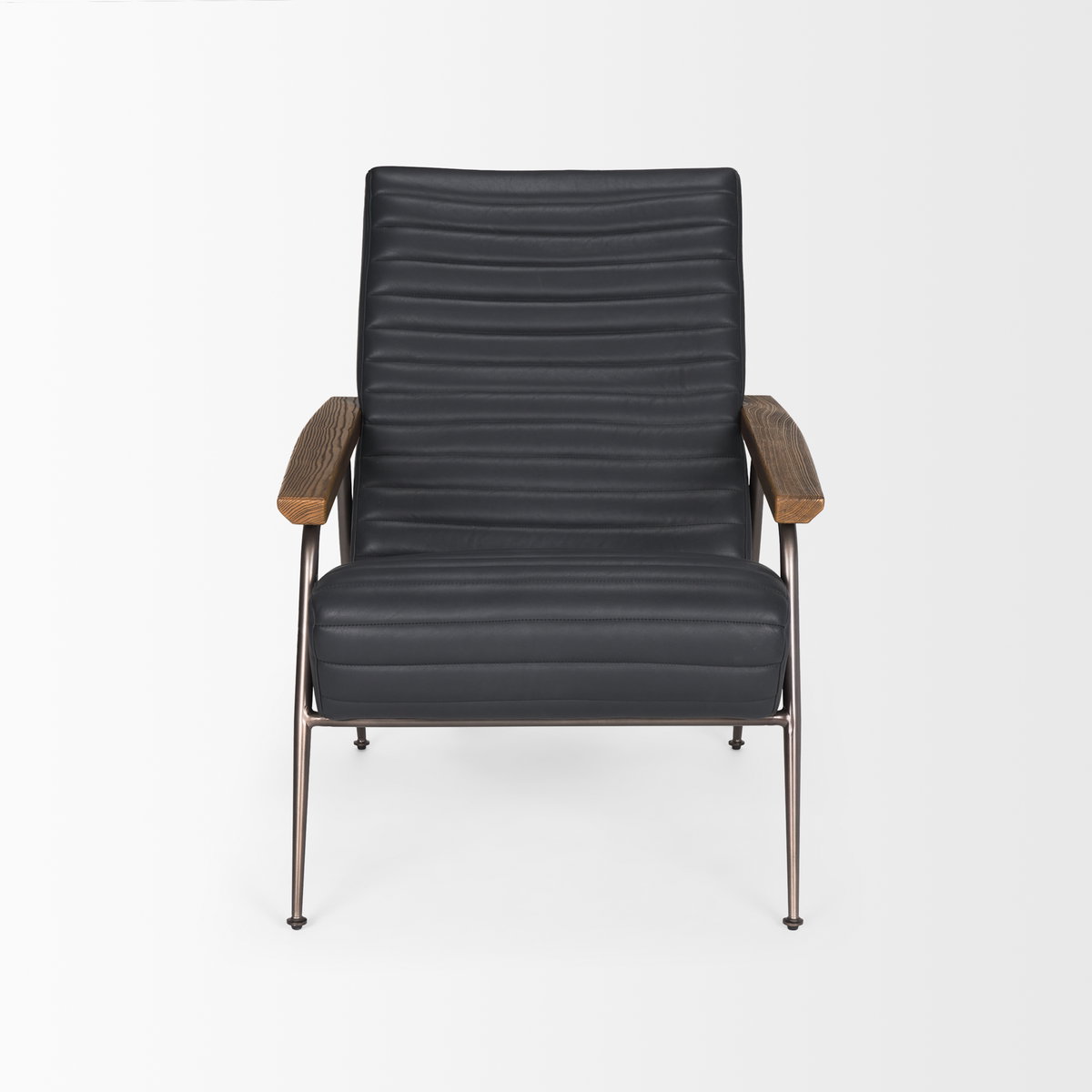Grosjean Black Leather with Black Metal Frame Accent Chair, by Mercana, 27.56" length x 37.01" width x 34.65" height View 4