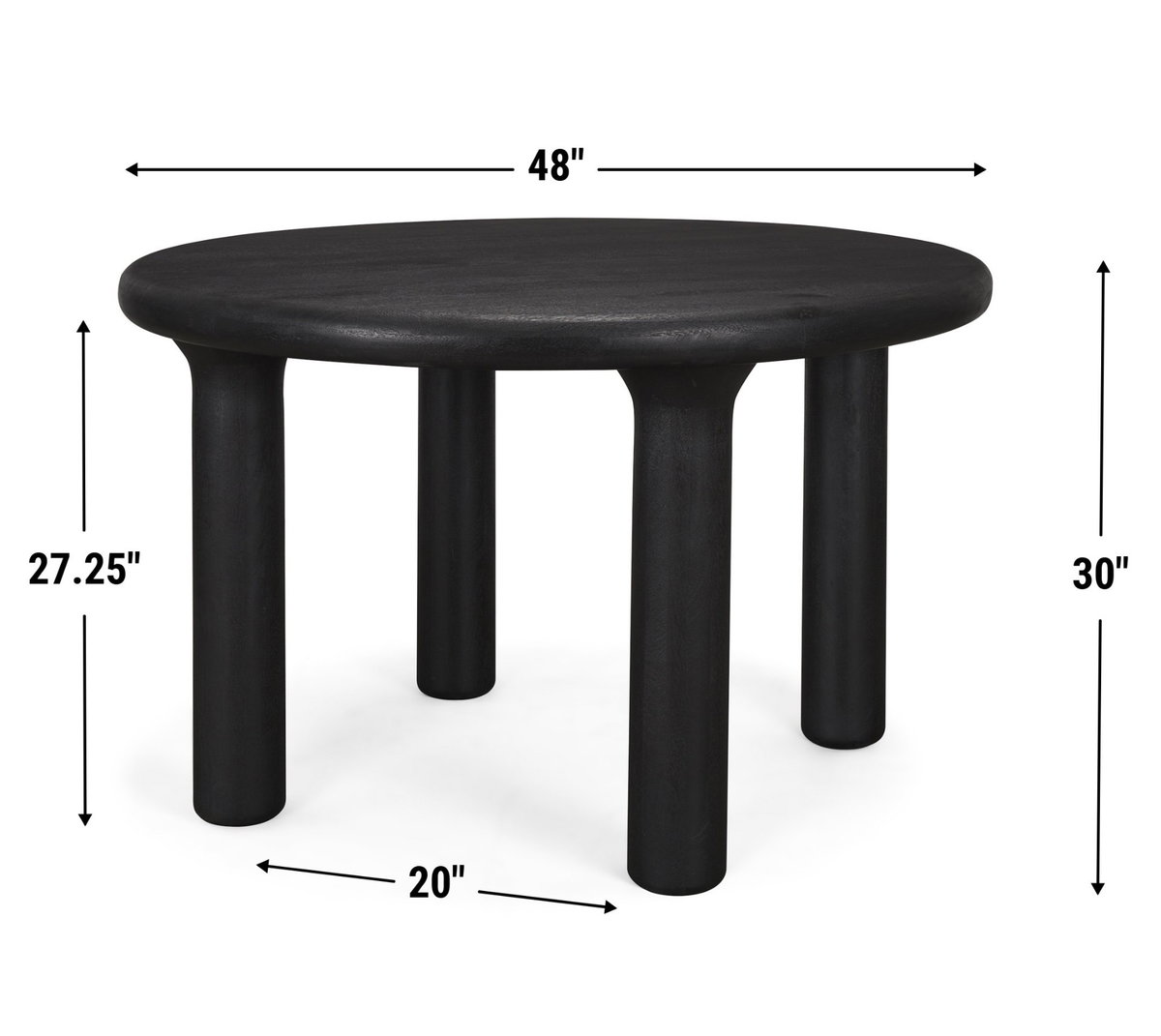 Soma 48' Round Dining Table | Modern | Black Wood | Seats 4, by Mercana, 48" length x 48" width x 30" height View 5