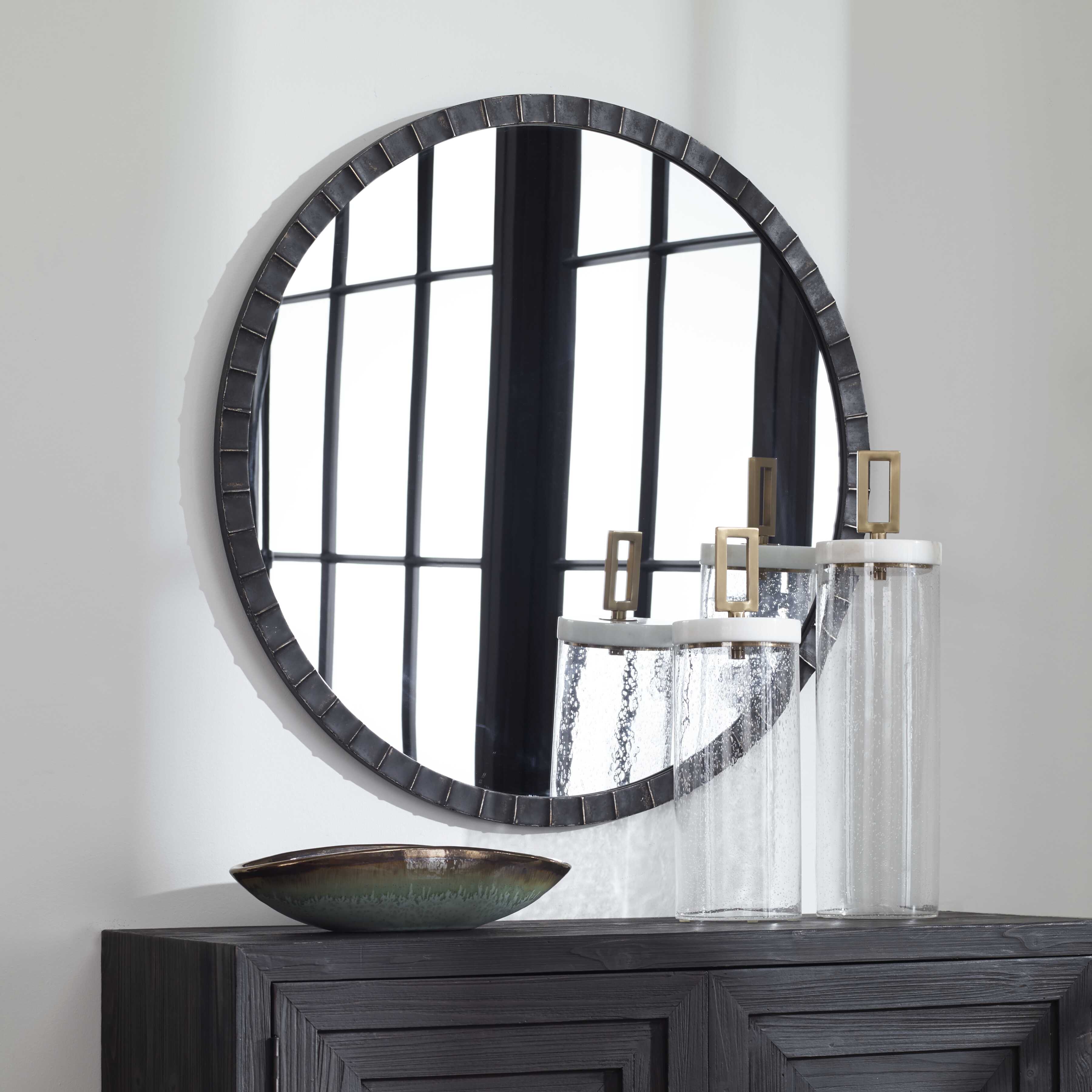 Dandridge Round Industrial Mirror, by Uttermost, 34" width x 34" height x 1" depth View 4